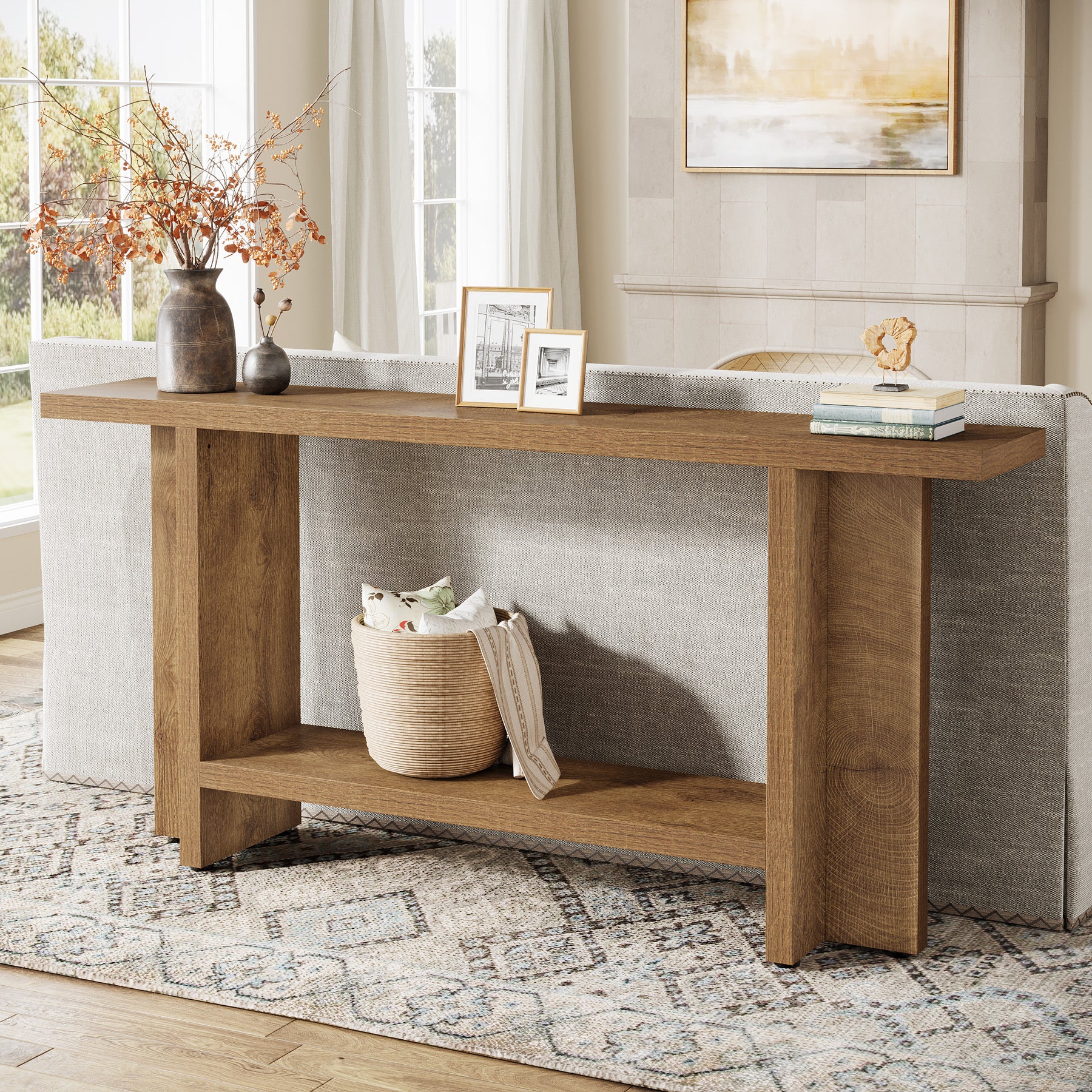 Tribesigns 59" Console Table, Farmhouse Sofa & Hallway Table with Double Storage