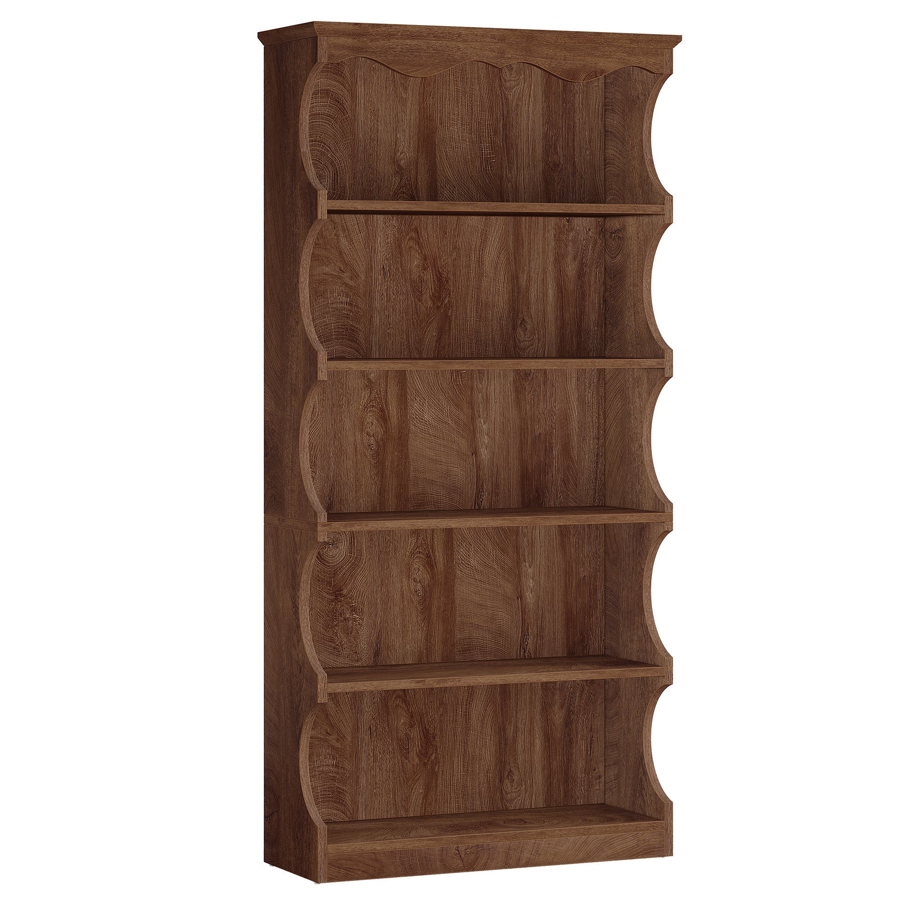 70 Inch Tall Bookcase, 5 Tier Curved Edge Bookshelf with Open Storage for Living Room and Home Office