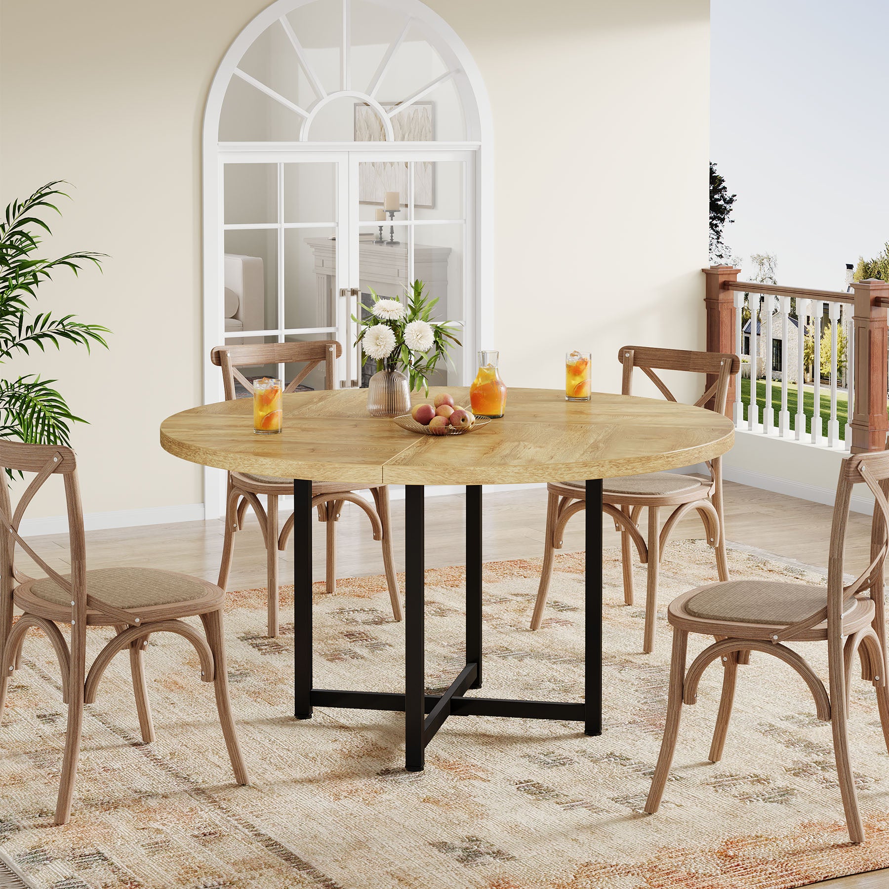 47" Round Dining Table, Heavy-Duty Metal Base, Space-Saving