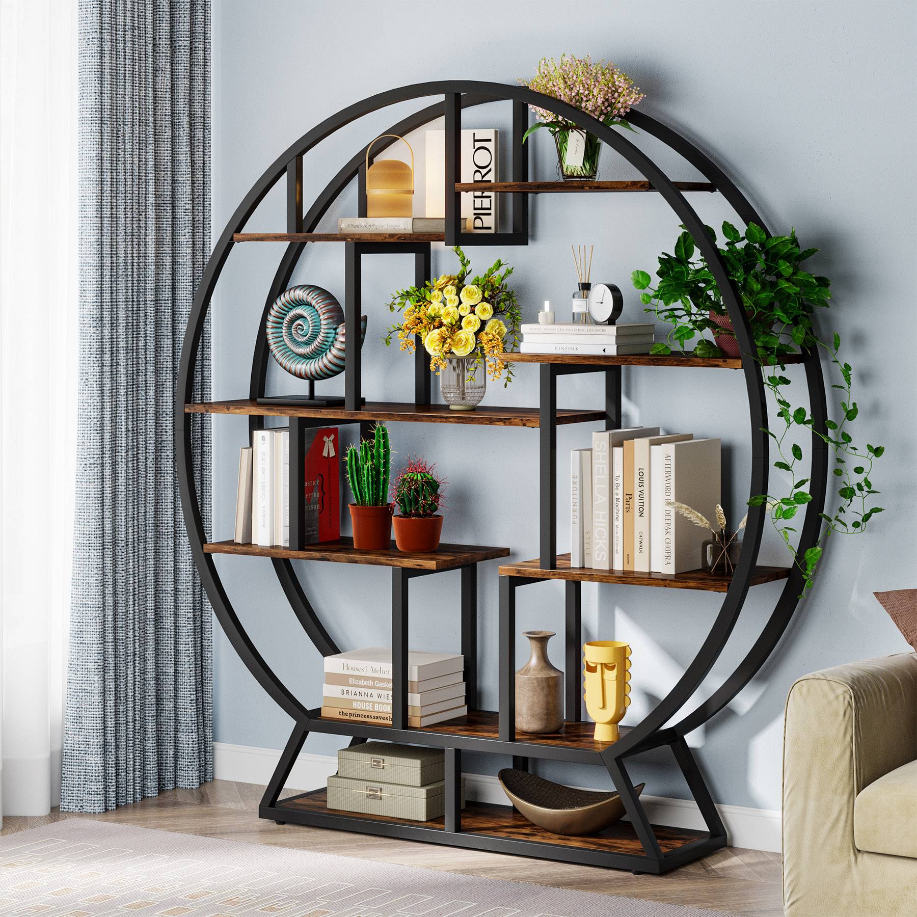 Plant Stand, 63" Round Flower Pot Plant Rack with 8 Shelves Tribesigns