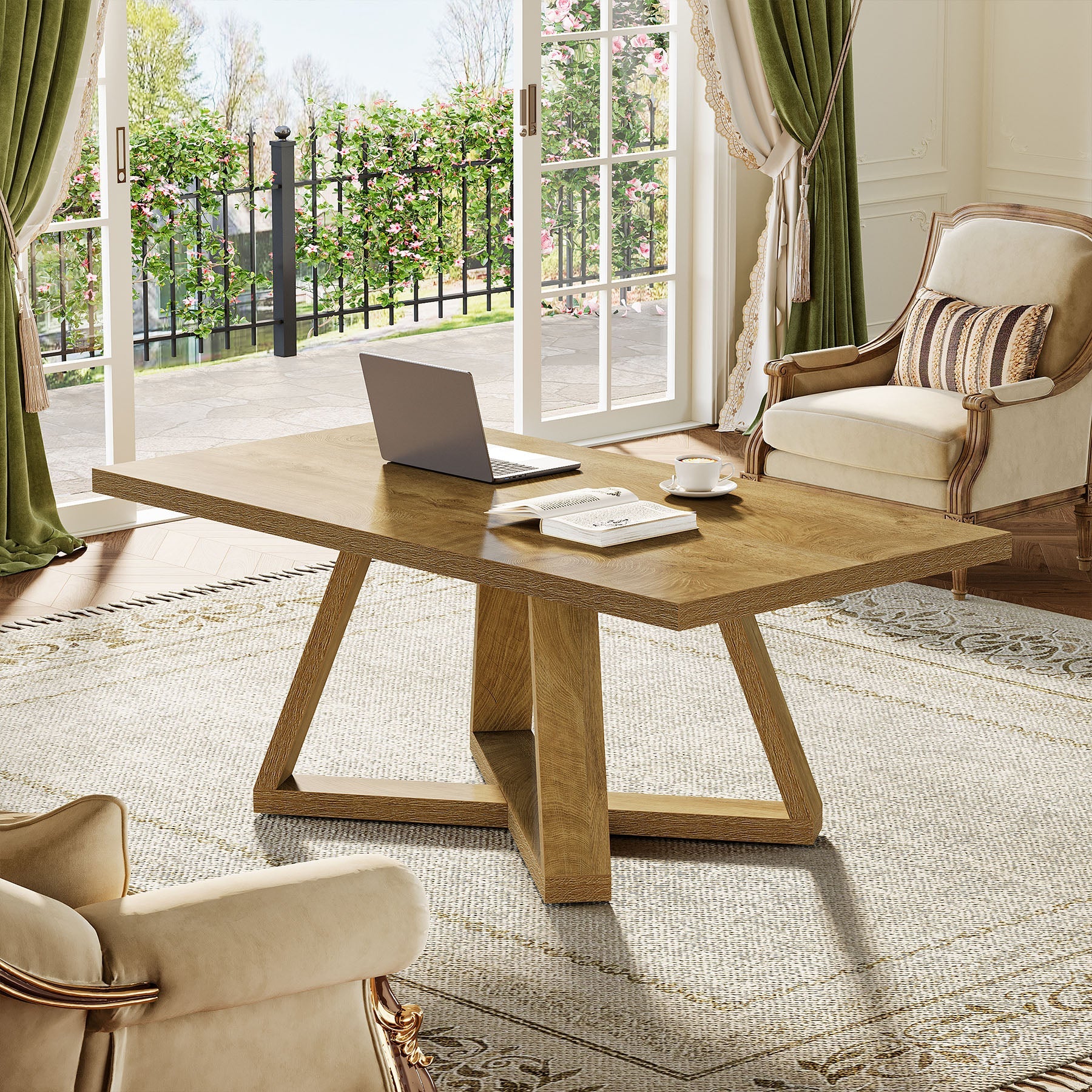 Tribesigns 47" Rectangle Coffee Table, Farmhouse Wooden Accent Table for Small Spaces