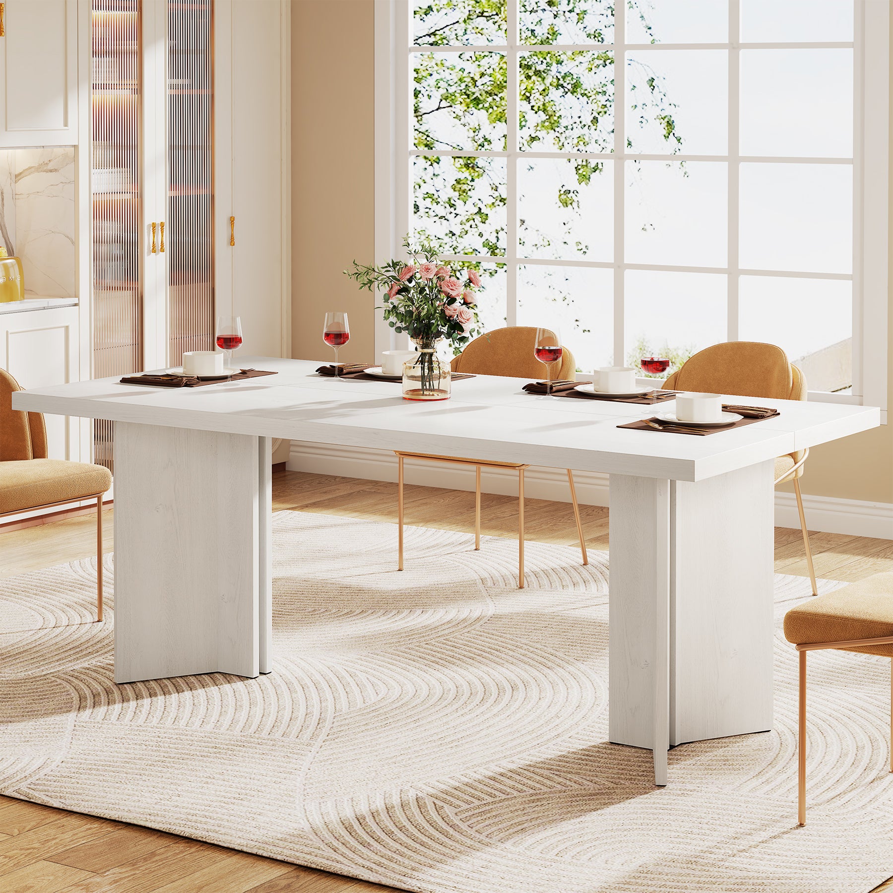 63" Farmhouse Dining Table, Kitchen Table with Large Tabletop for 4-6