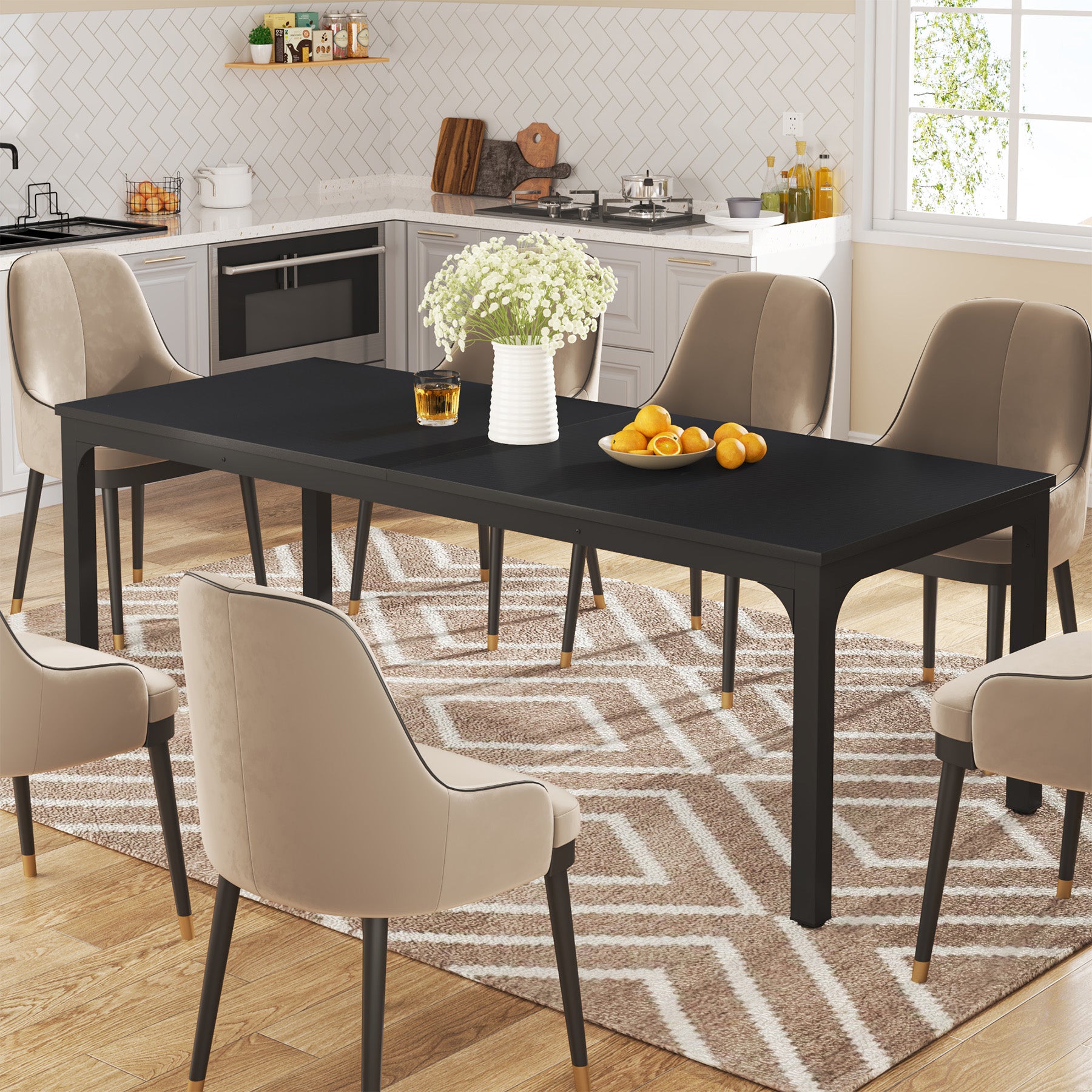 Rectangular Dining Table, 78 inch Long Kitchen Table for 6-8 People