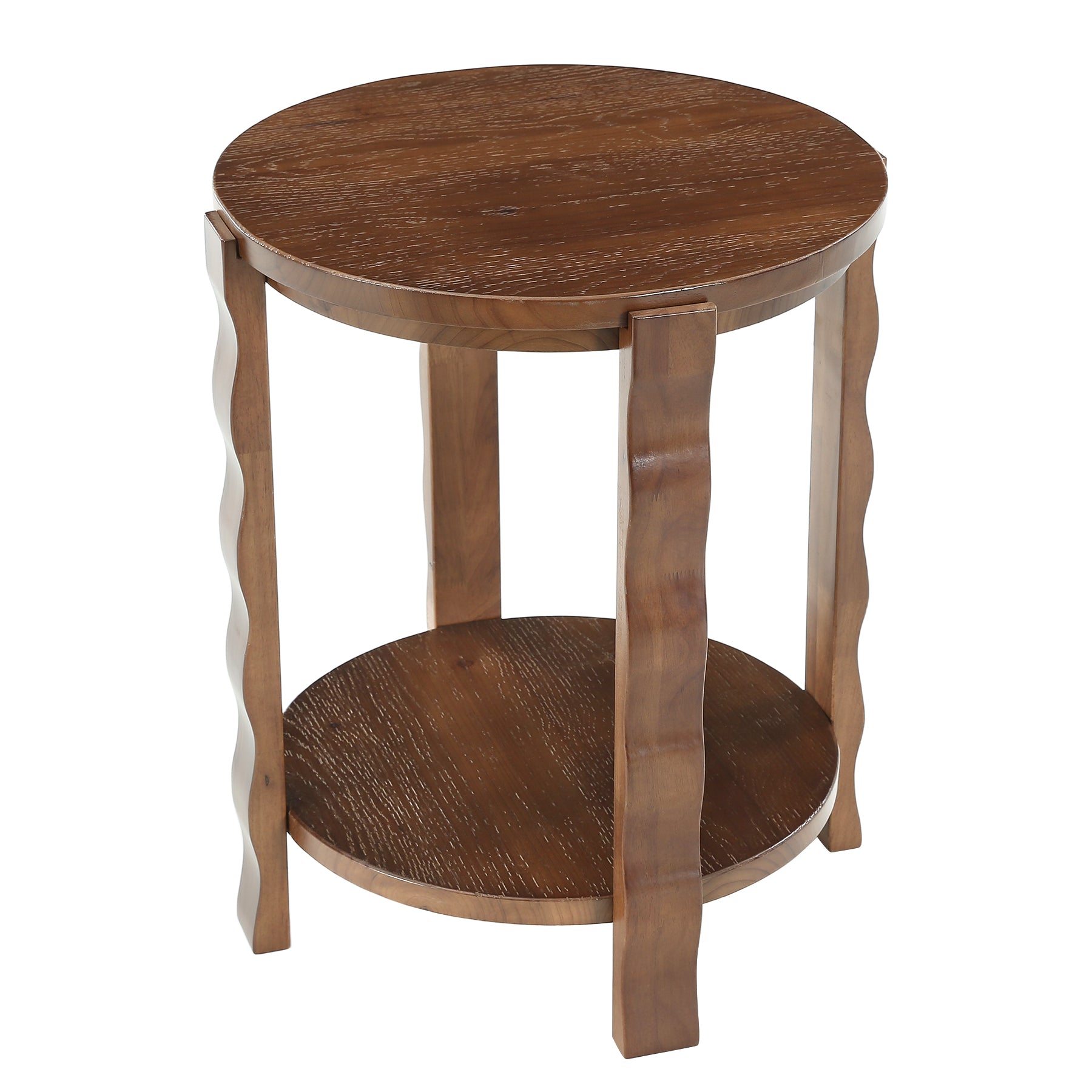 Tribesigns 19.69-Inch Round Side Table with 2-Tier Storage, Solid Wood End Table for Living Room