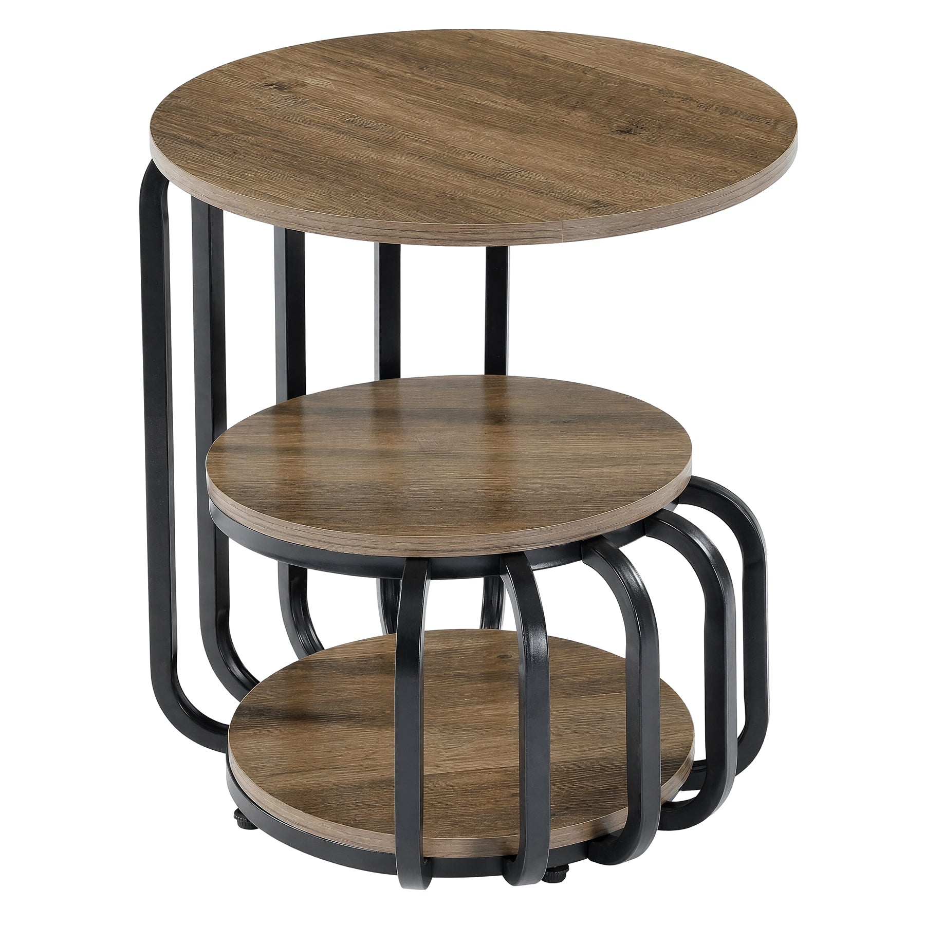 19.69 Inch Round Nightstand, 3 Tier Industrial Side Table with Storage for Bedroom