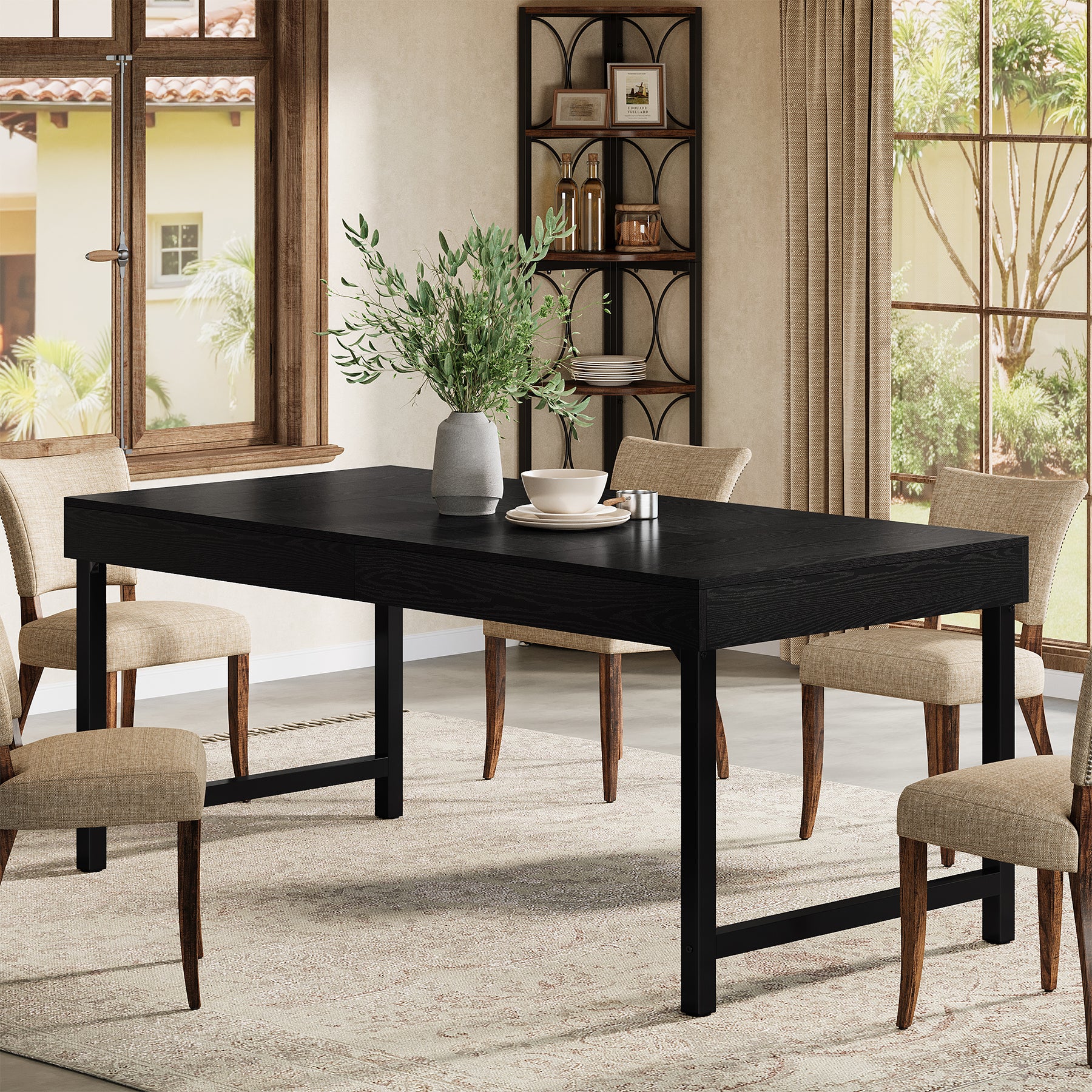 Tribesigns Industrial Farmhouse Dining Table, 55-Inch Rectangle with Heavy-Duty Metal Legs for 4-6 People