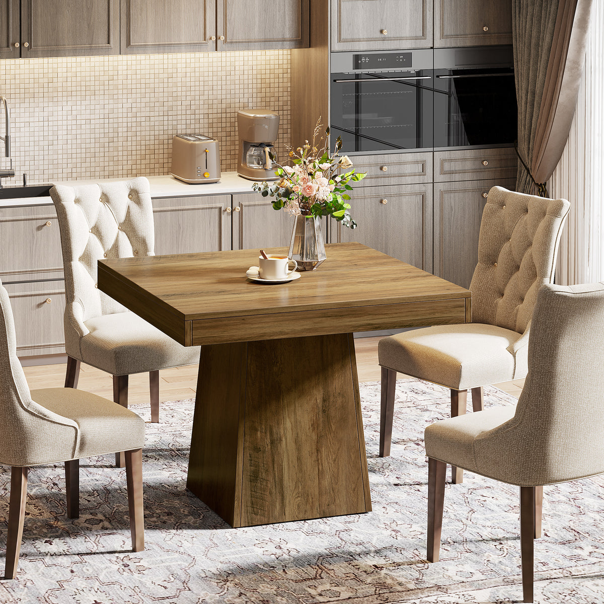 Tribesigns 31.5-Inch Square Dining Table for 4 with Pedestal Base, Farmhouse Kitchen Table