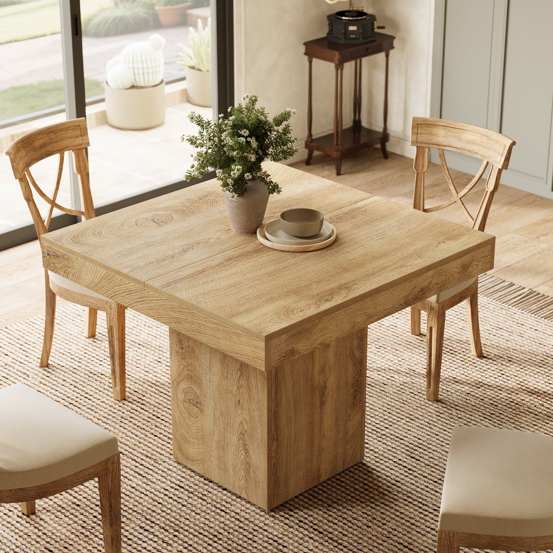 39" Square Farmhouse Dining Table, Solid Wood Kitchen Table with Pedestal Base for 4