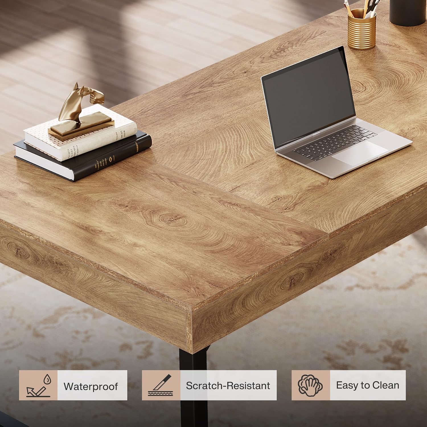 55" Industrial Executive Desk - Rustic Office Desk with Metal Legs, Study & Conference Workstation