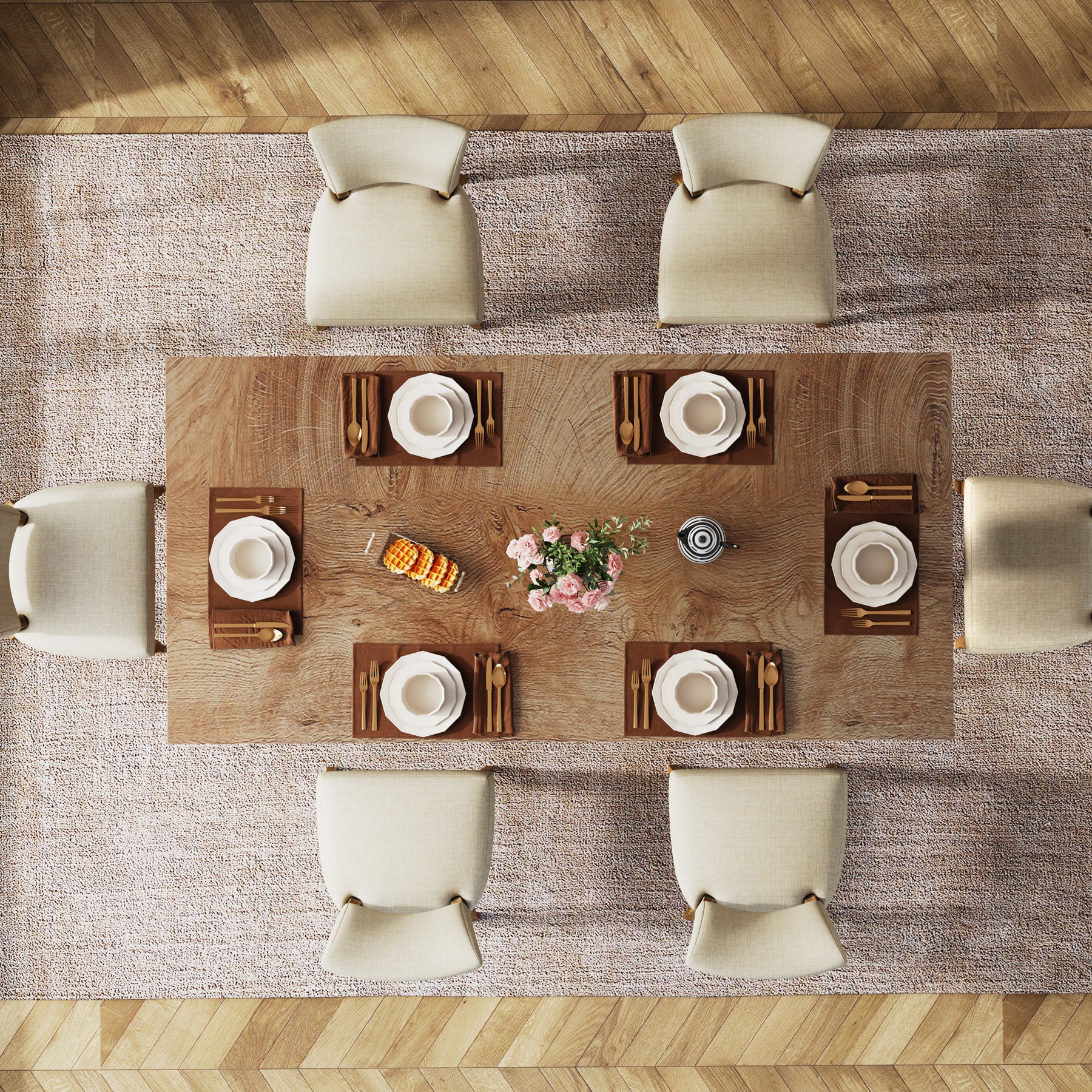 63" Farmhouse Dining Table, Kitchen Table with Large Tabletop for 4-6