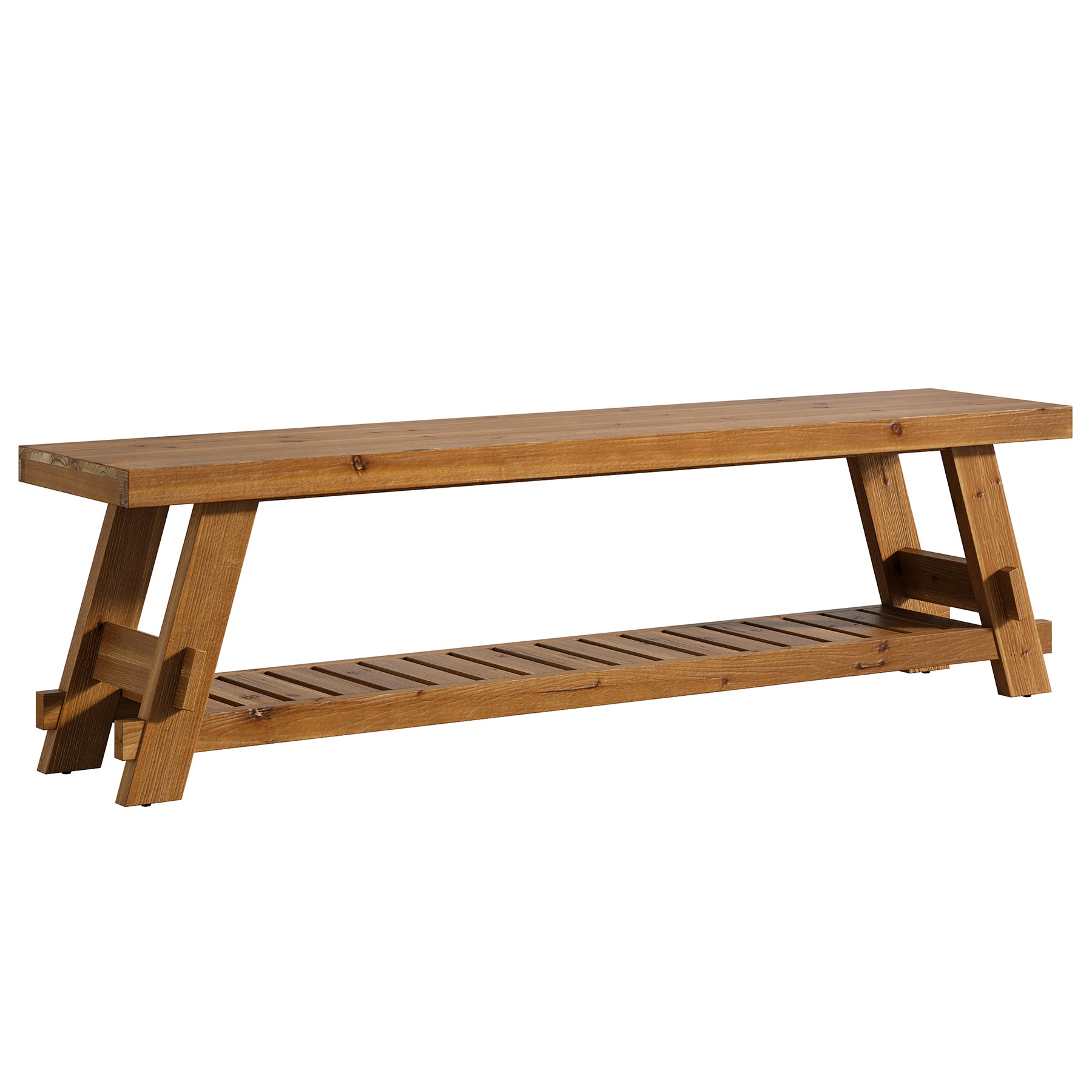 Tribesigns 63 Inch Solid Wood Shoe Storage Bench for 6 Pairs, Farmhouse Entryway Seat with Shelf