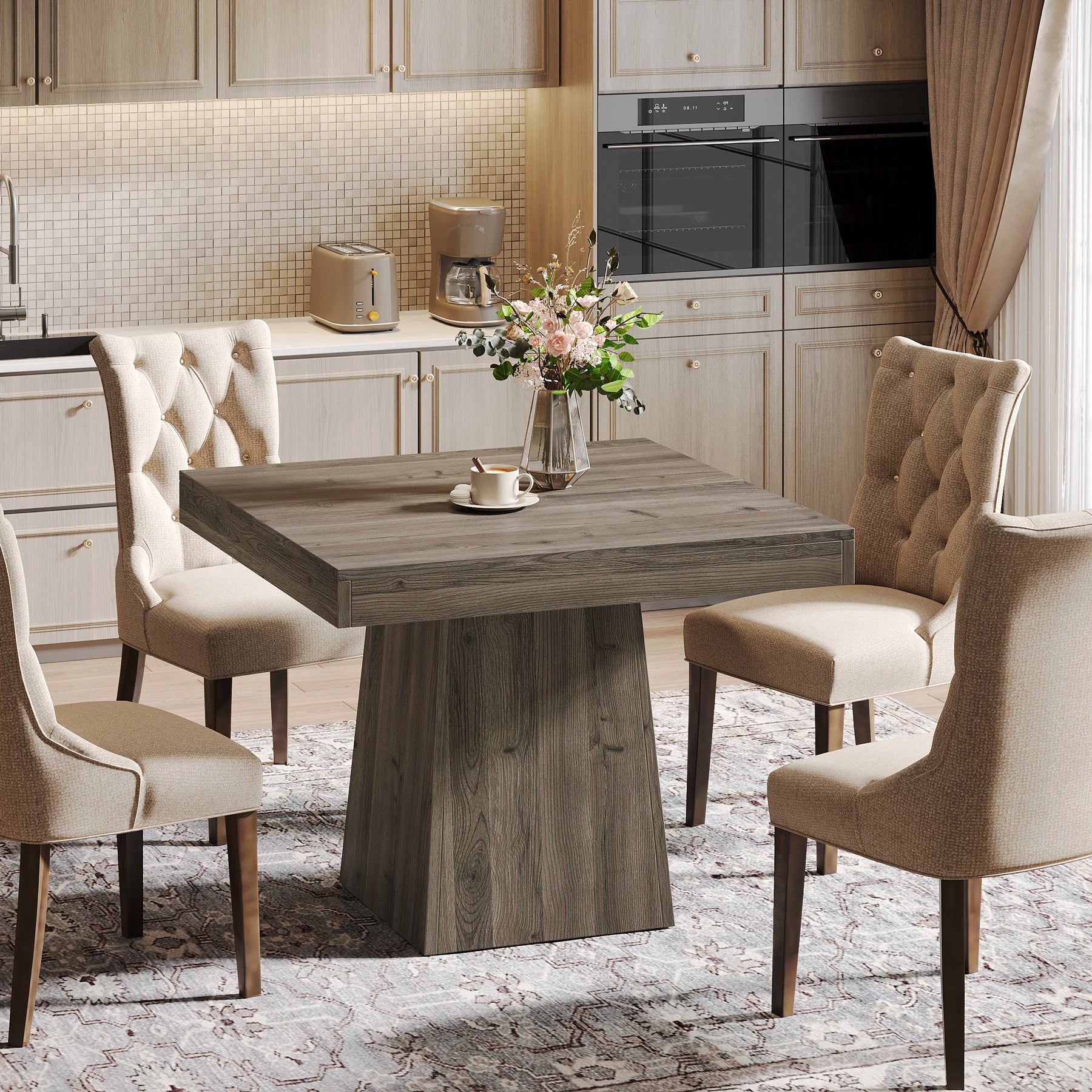 Tribesigns 31.5-Inch Square Dining Table for 4 with Pedestal Base, Farmhouse Kitchen Table