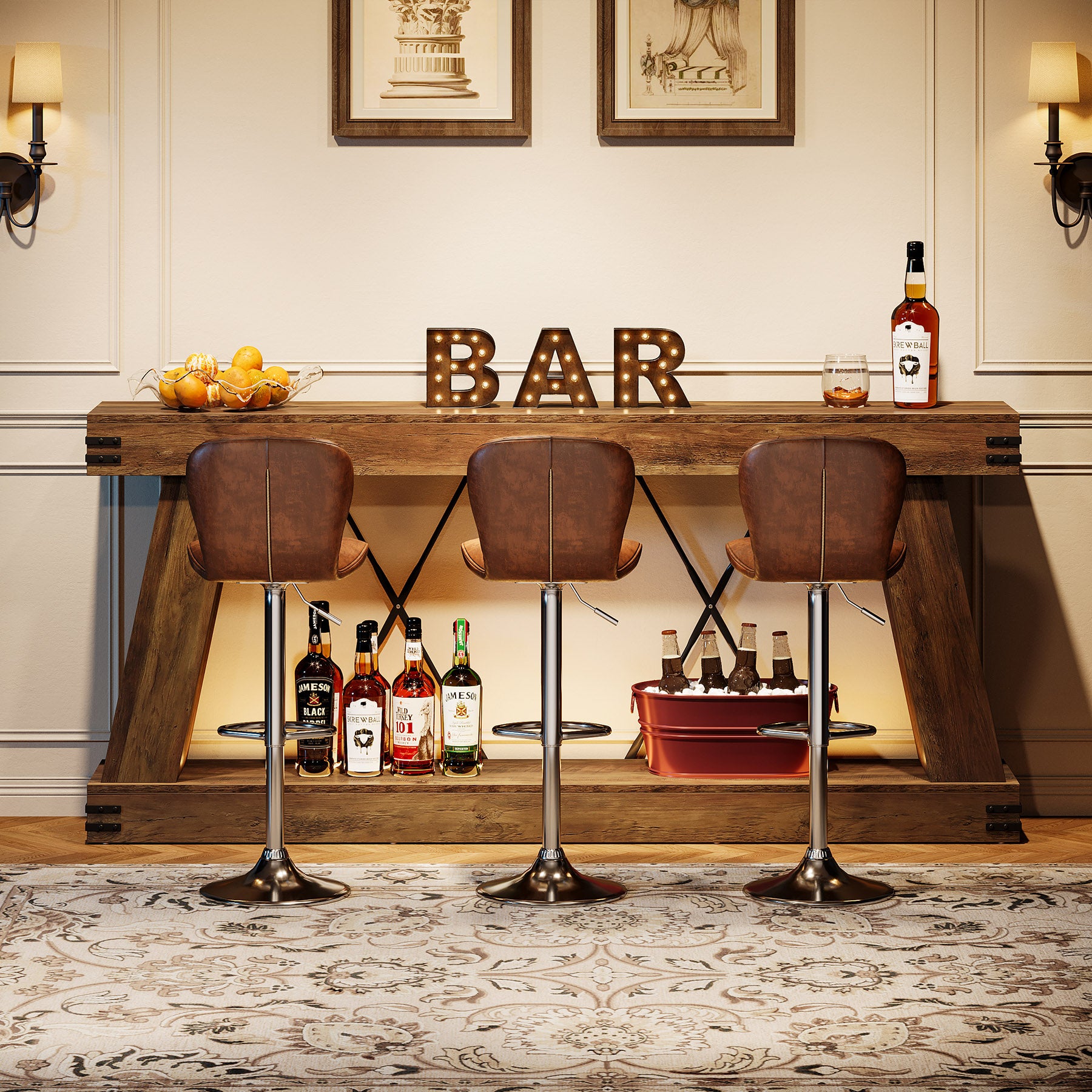 70.87" Farmhouse Console Table, Industrial Long Sofa Table with Storage for Entryway and Living Room