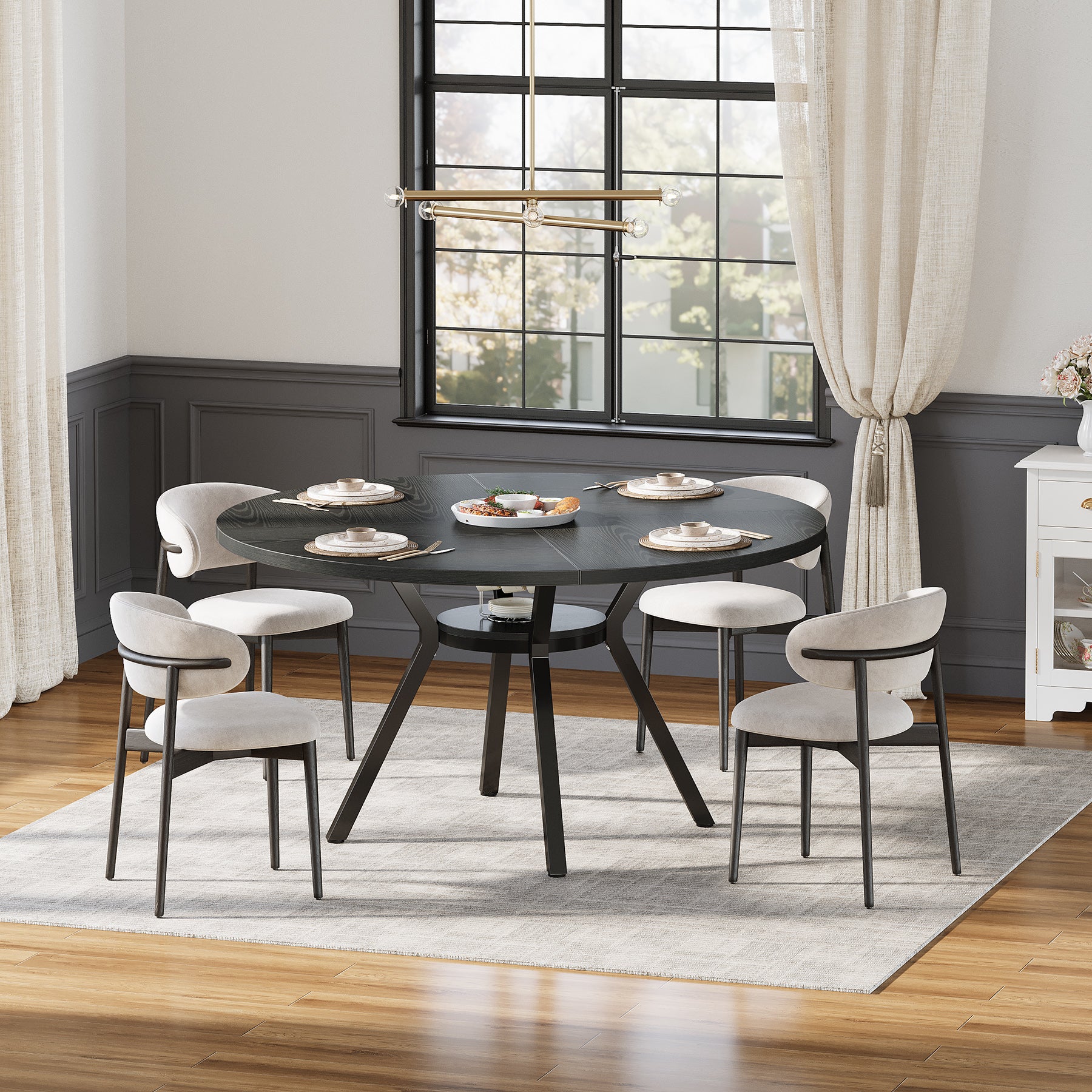 47"Dining Table, Modern Round Kitchen Table for 4