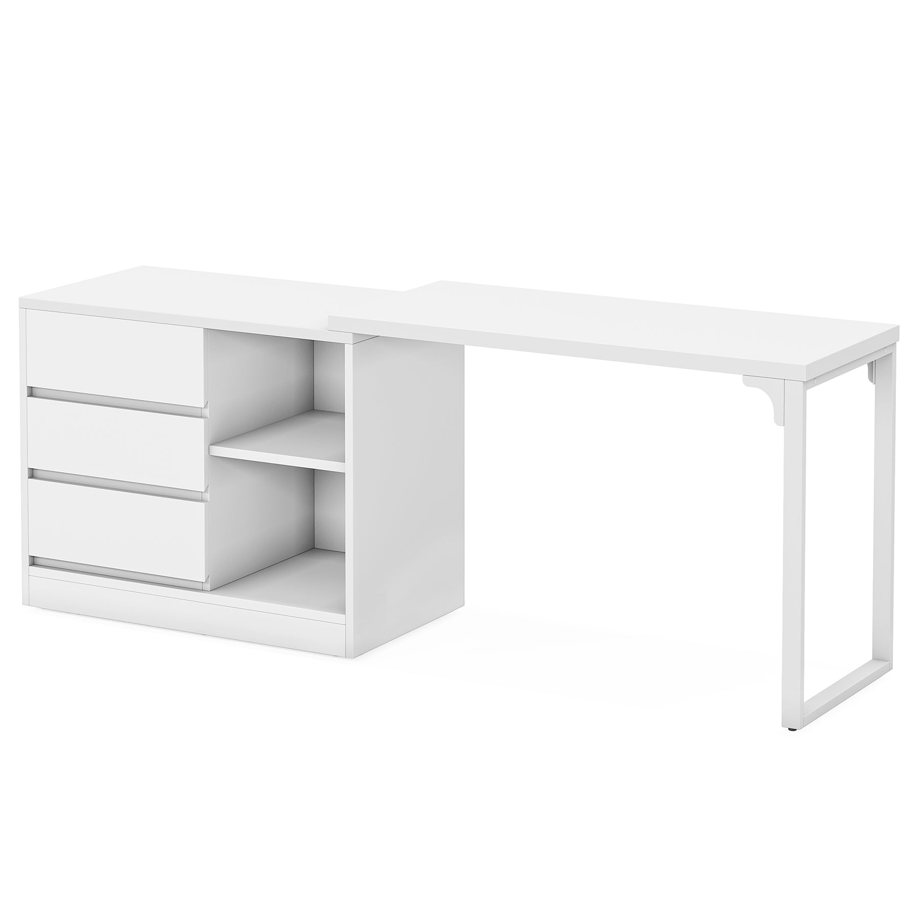 Tribesigns Reversible L-Shaped Computer Desk with Drawers and Shelves, White Corner Office Desk for Home Office and Bedroom