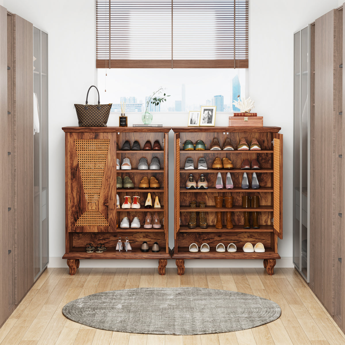 Tribesigns Rattan Shoe Cabinet, 5-Tier Hidden Shoe Storage for Entryway