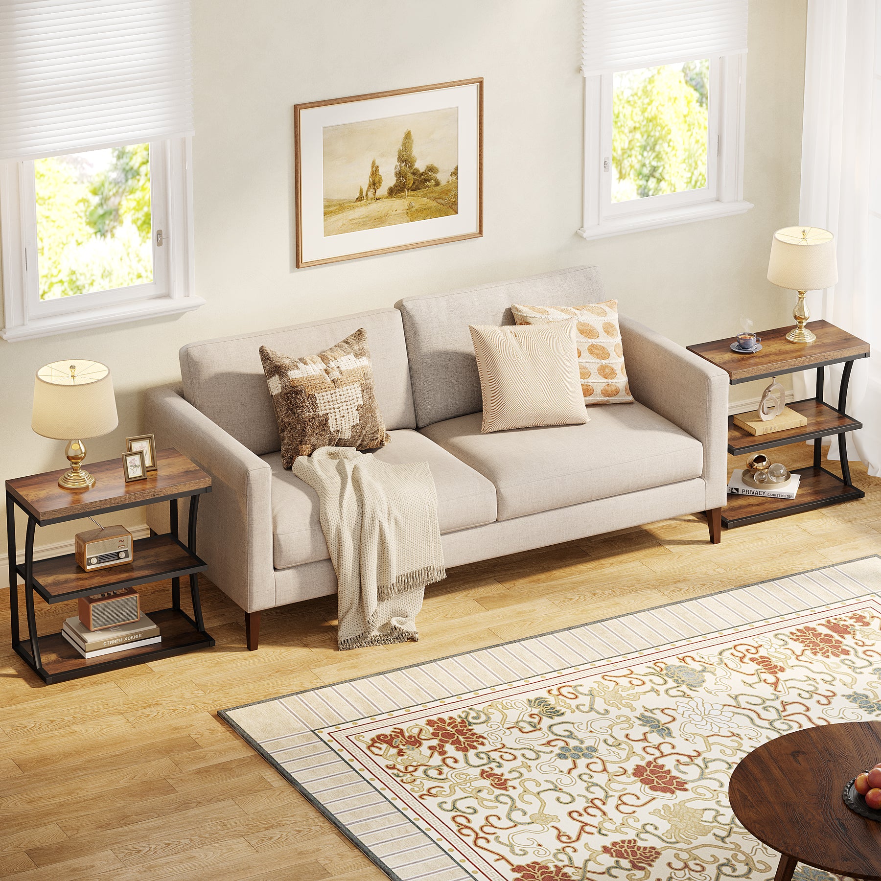 Tribesigns 23.62" Narrow Side Table, Small Metal and Wood Bedside Table with Storage