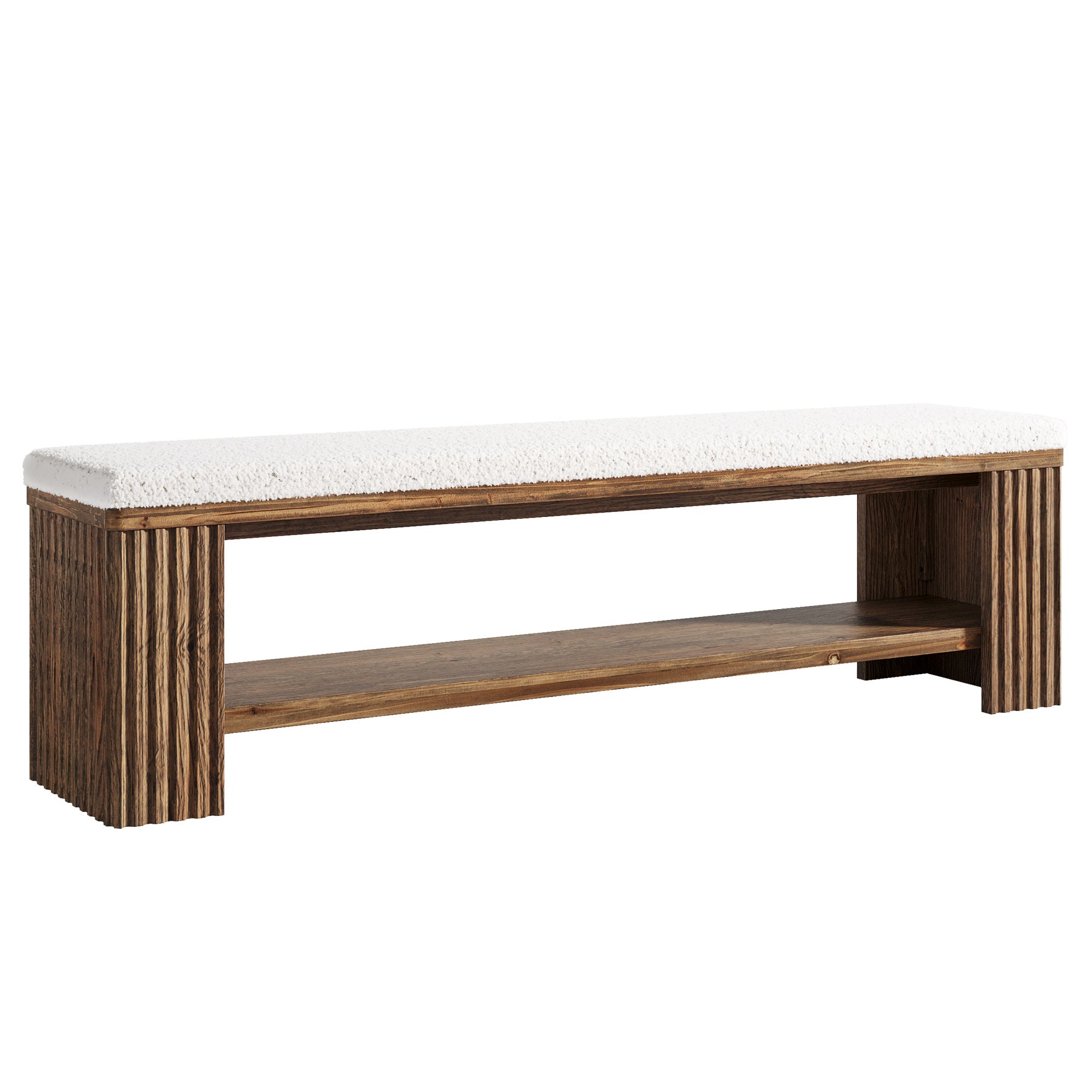 Tribesigns 63 Inch Solid Wood Bench with Removable Faux Lambswool Cushion, Farmhouse End of Bed Seat