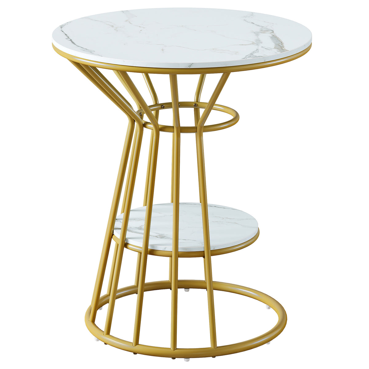Tribesigns 31.5-Inch Round Bar Table with Shelf, Marble-Look Pub Table with Gold Metal Frame