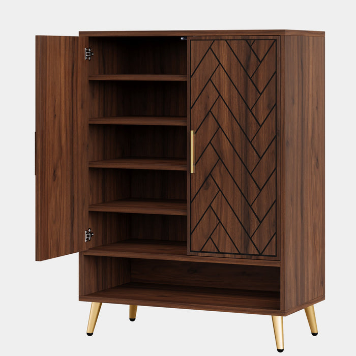 6-Tier Adjustable Shoe Cabinet - Wooden Shoe Organizer with Storage Shelves