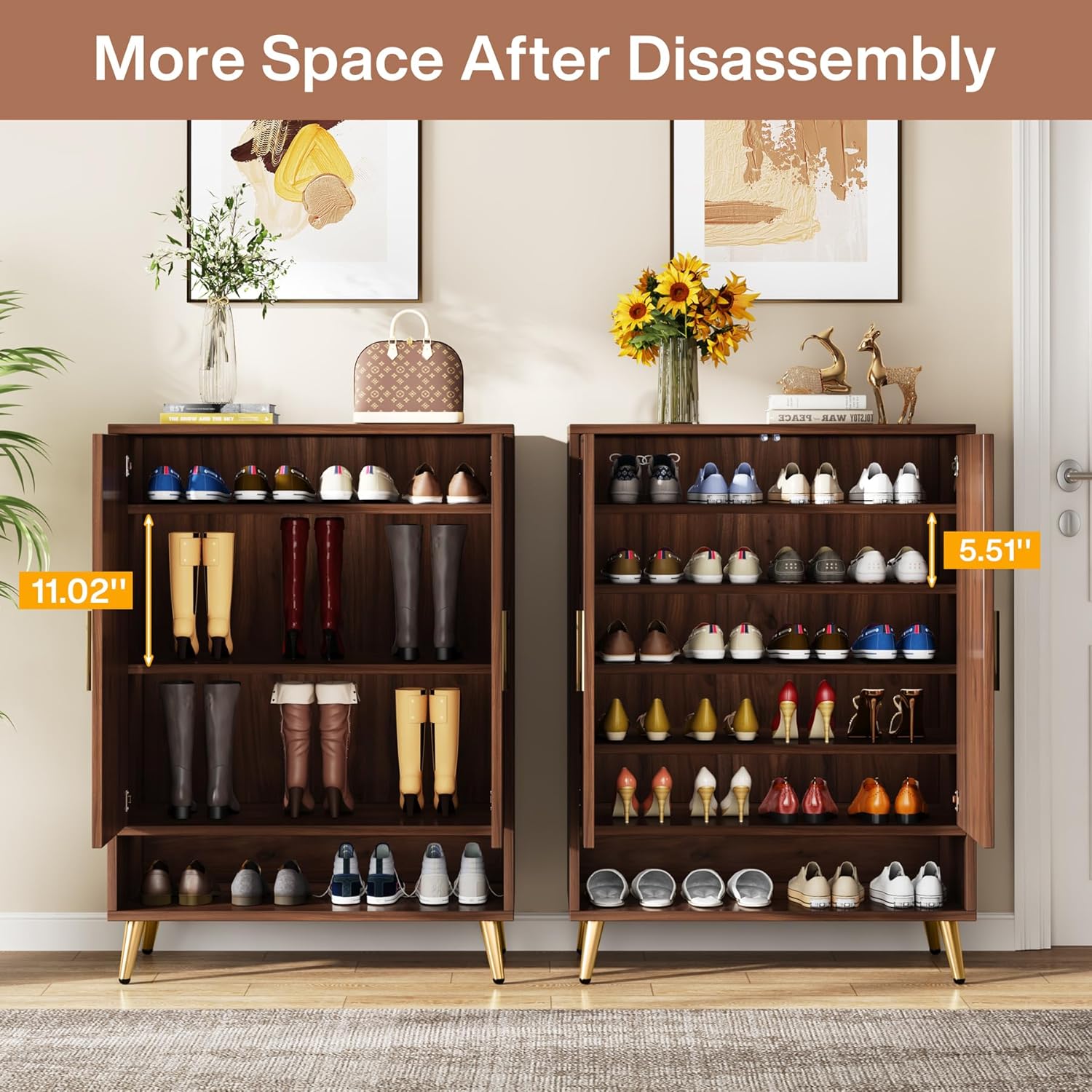 6-Tier Adjustable Shoe Cabinet - Wooden Shoe Organizer with Storage Shelves