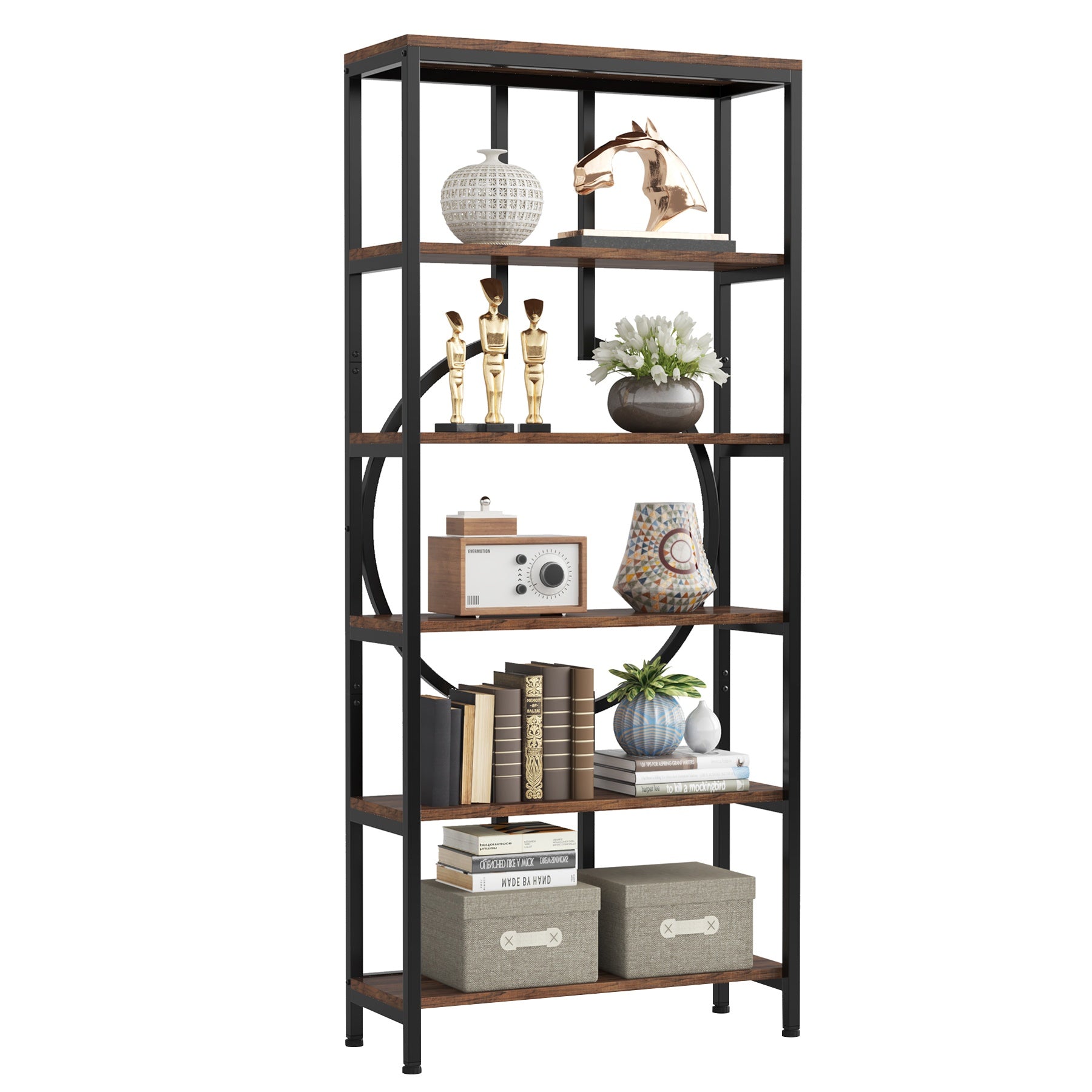 6-Tier Bookshelf, 70.9" Industrial Bookcase Display Shelf