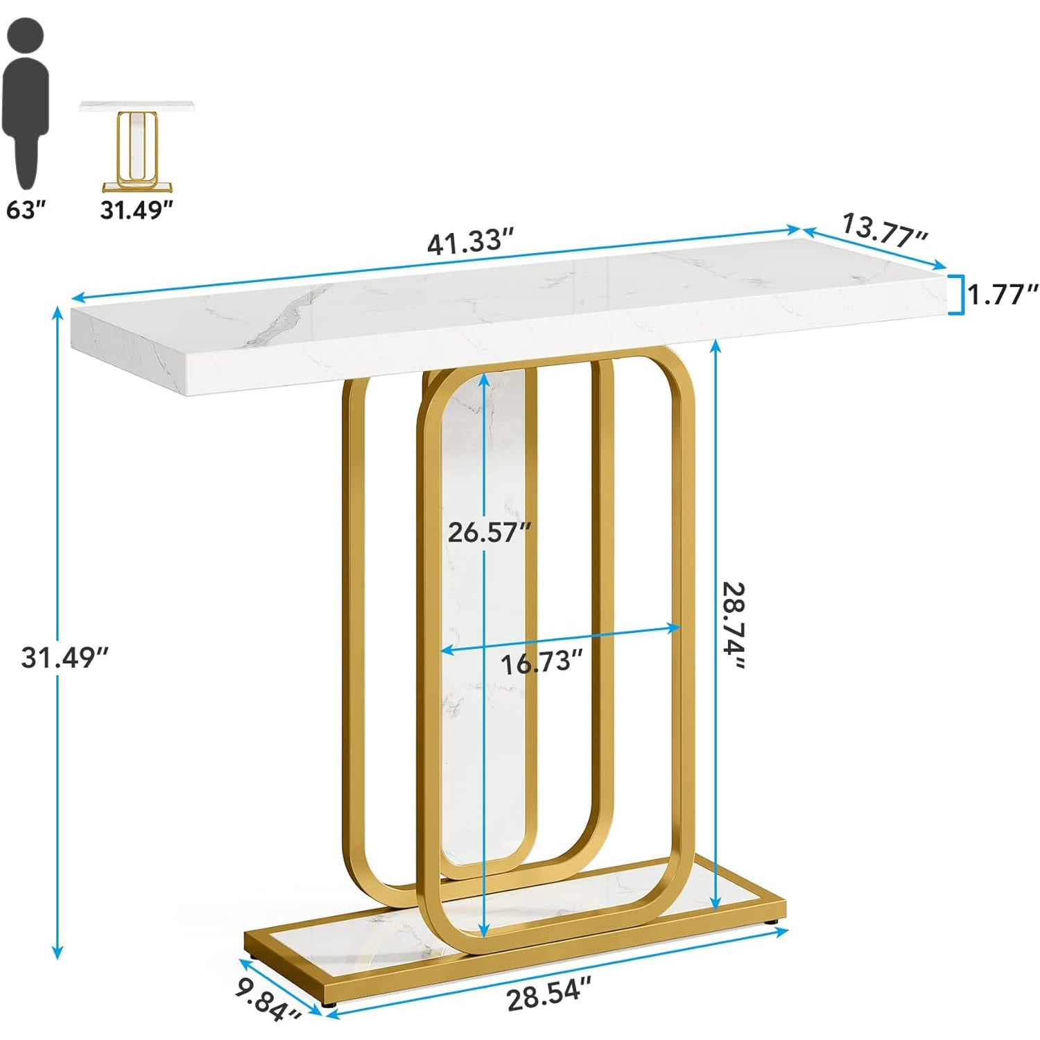 Modern Console Table, 41" Faux Marble Sofa Table