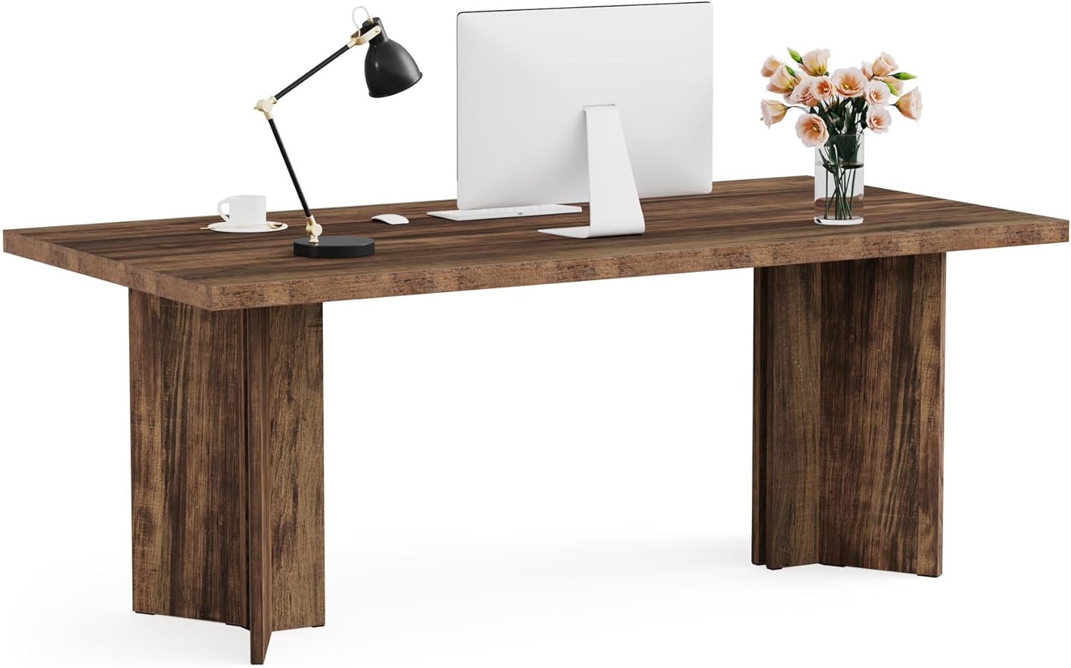 63" Wood Executive Desk, Farmhouse Computer Desk with Large Tabletop