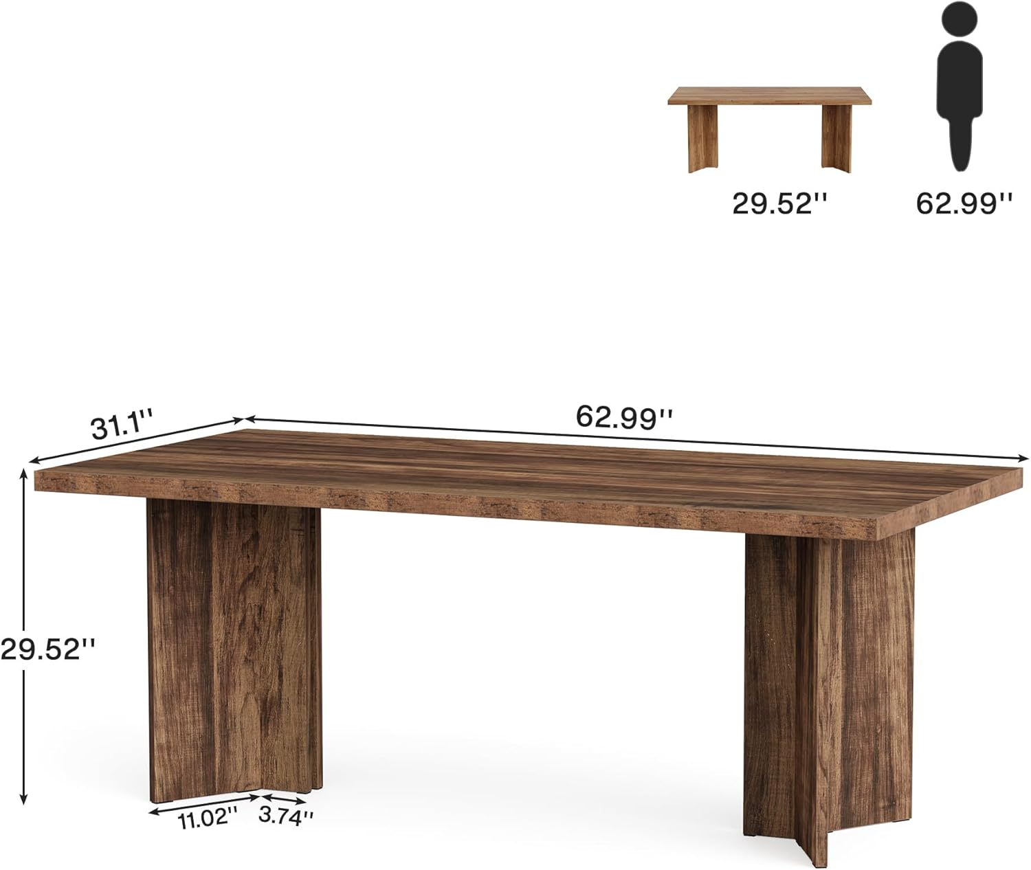 63" Wood Executive Desk, Farmhouse Computer Desk with Large Tabletop