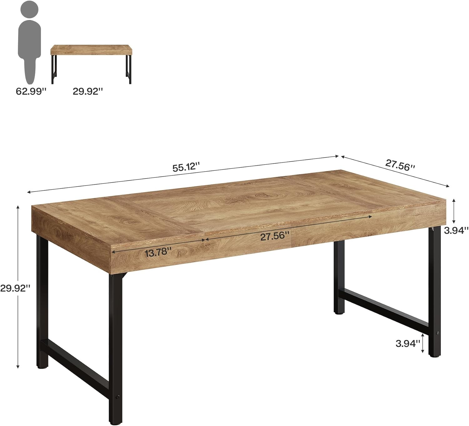 Tribesigns Industrial Farmhouse Dining Table, 55-Inch Rectangle with Heavy-Duty Metal Legs for 4-6 People