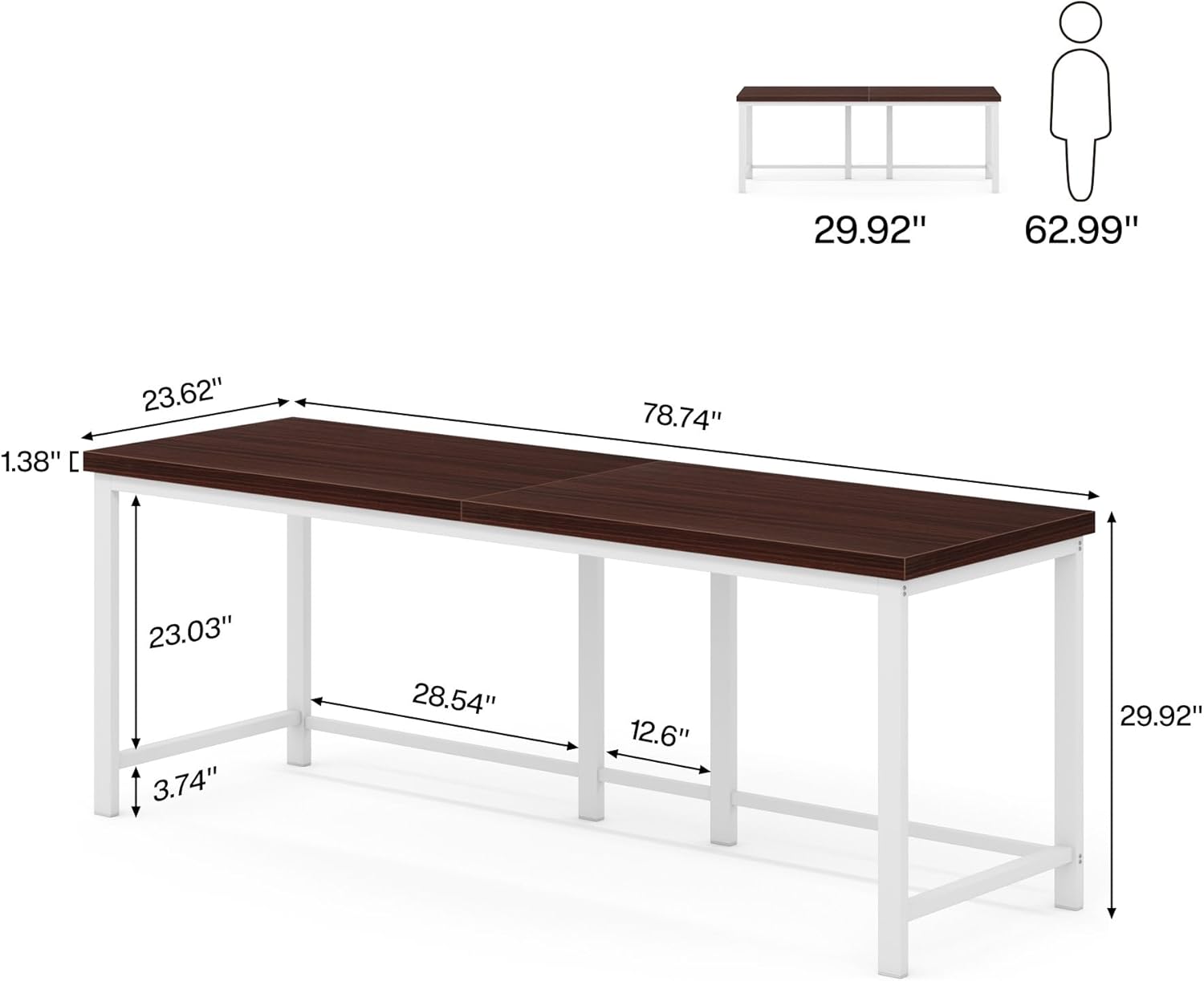 Double Computer Desk, 78.7 Inch Two-Person Study Table