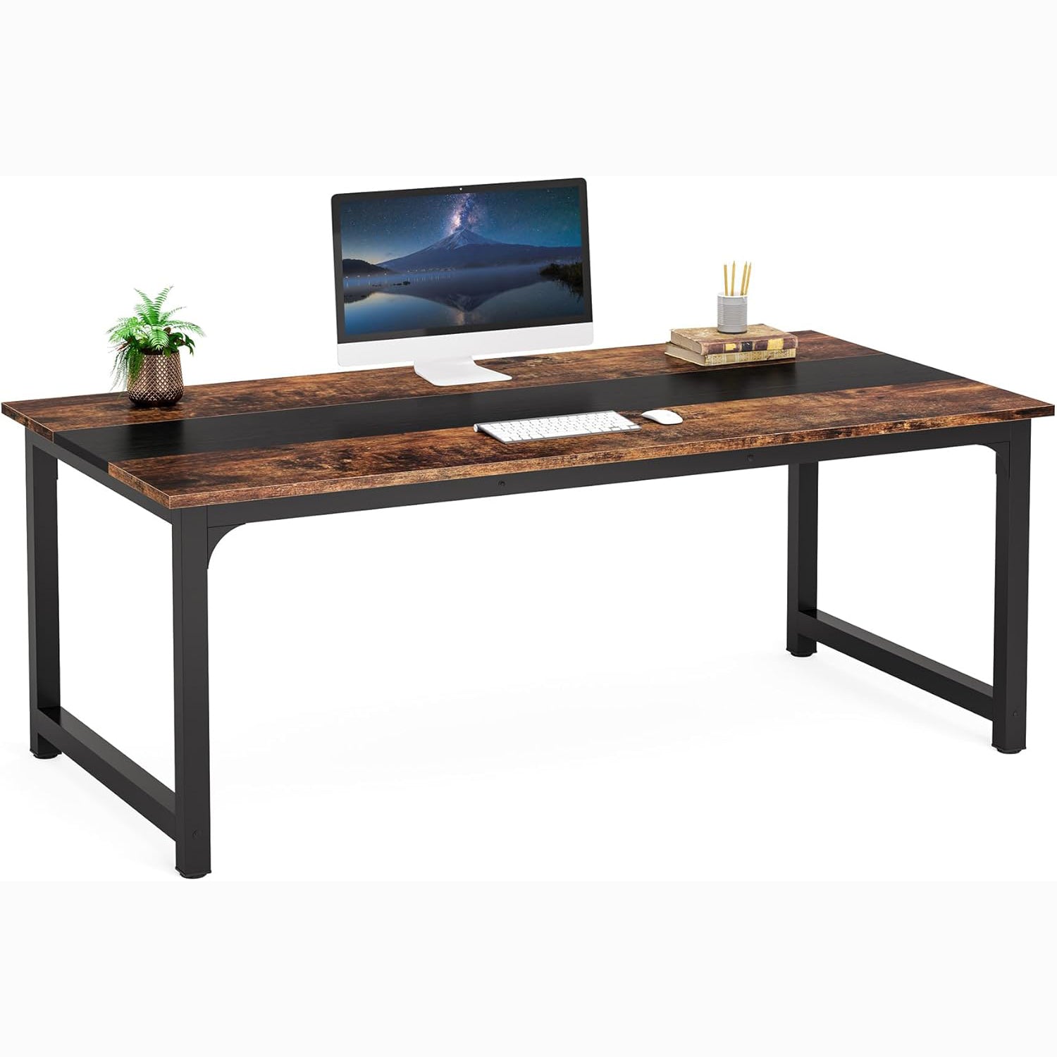 Modern Large Desk, 63 x 31.5 Inch Office Writing Workstation in Rustic and Black