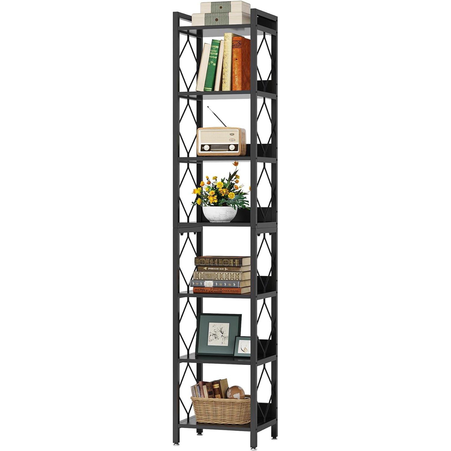 Modern 7-Tier Corner Shelf, 78.7" Tall Narrow Bookcase for Corners