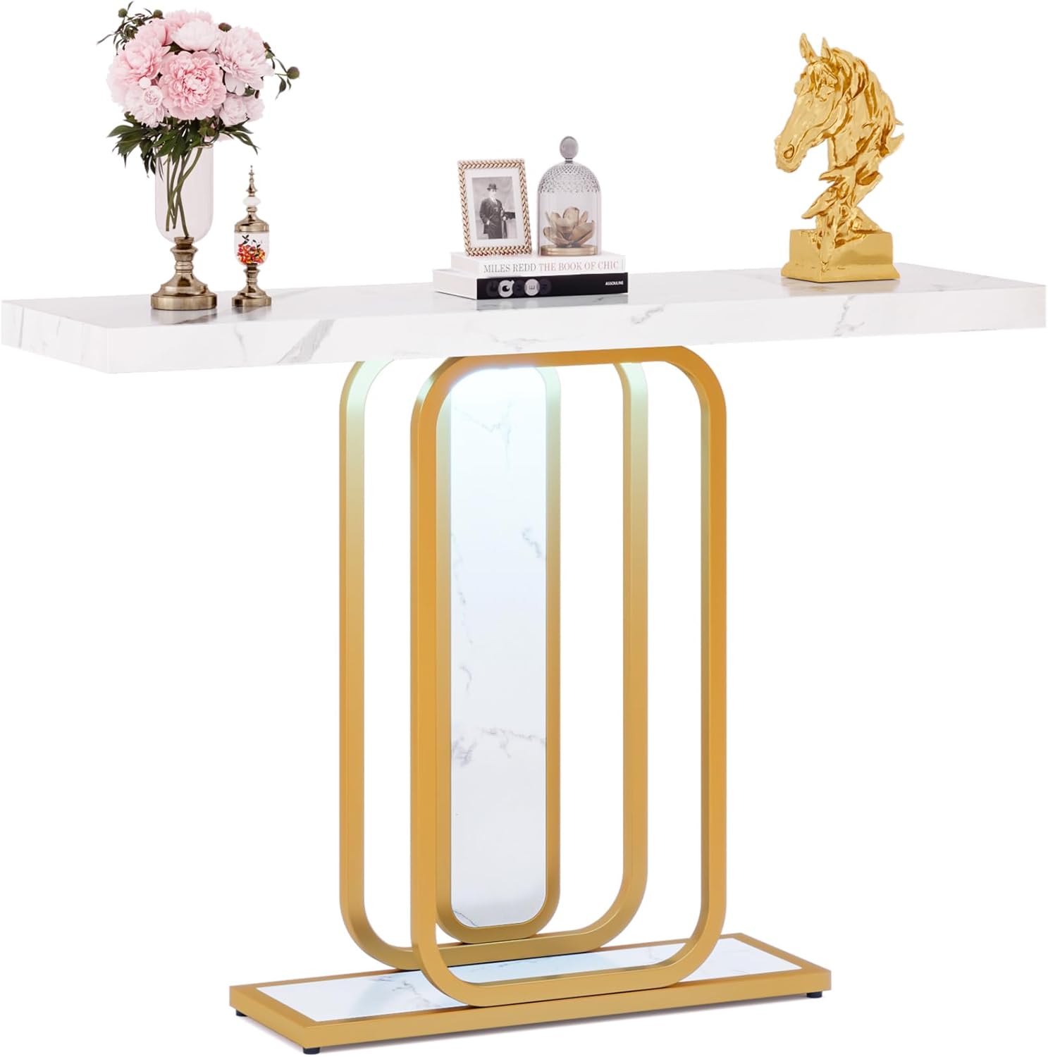 Modern Console Table, 41" Faux Marble Sofa Table
