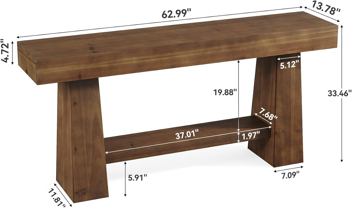 Tribesigns 63-Inch Solid Wood Console Table, Entryway Sofa Table with Storage for Behind Couch