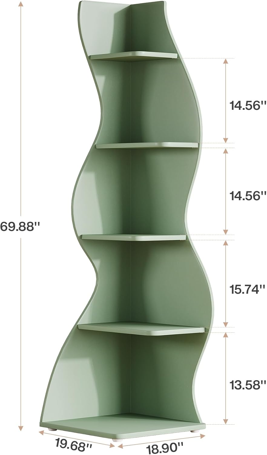 69.9" Tall Corner Shelf, 5-Tier Wavy Display Shelf for Plants & Decor