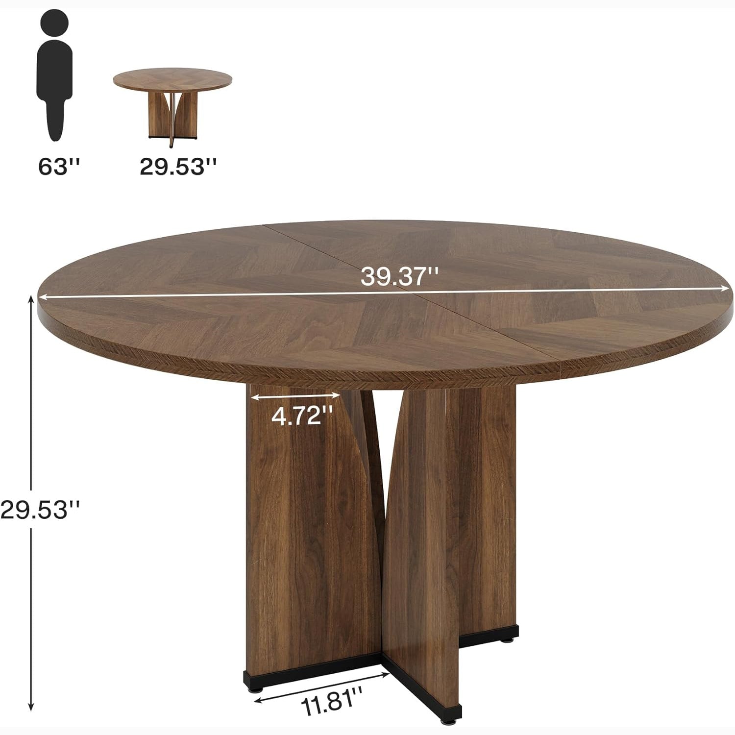 39.37" Round Farmhouse Dining Table with Pedestal Base for 4
