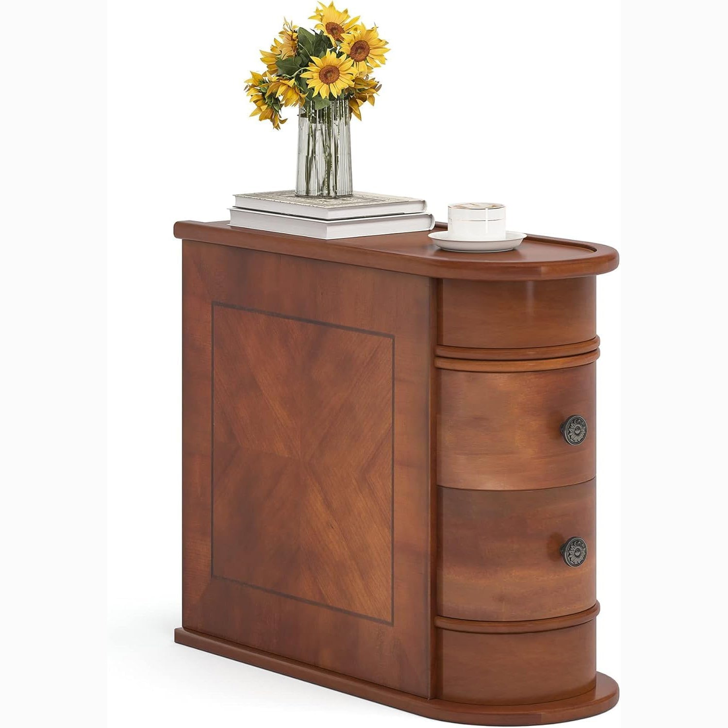 Wood Narrow End Table with 2 Drawers - Modern Nightstand