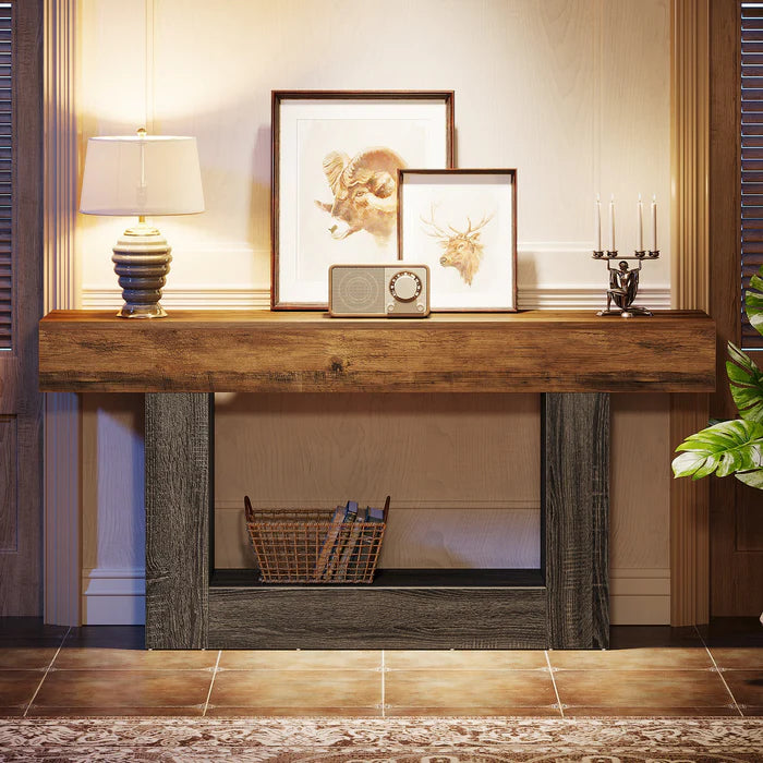 Distressed Wood Console Table 63" - 2-Tier Sofa & Entry Table