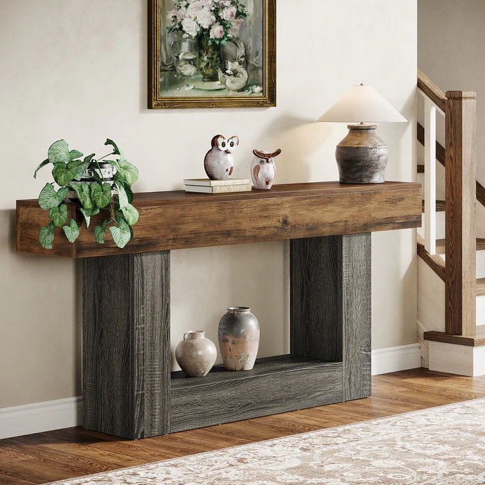63" Distressed Wood Console Table, 2-Tier Sofa & Entry Table