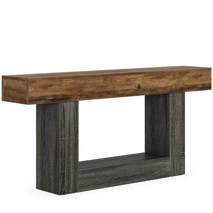 Distressed Wood Console Table 63" - 2-Tier Sofa & Entry Table