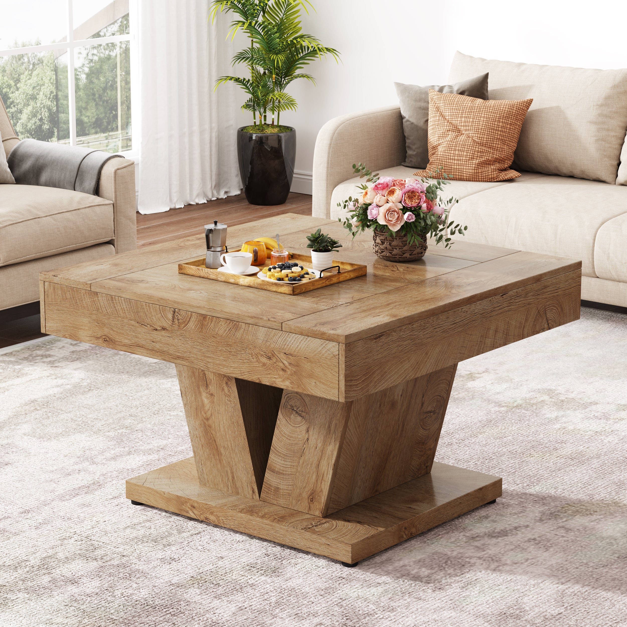 Wood Coffee Table, 31.5" Modern Center Table Cocktail Tea Table