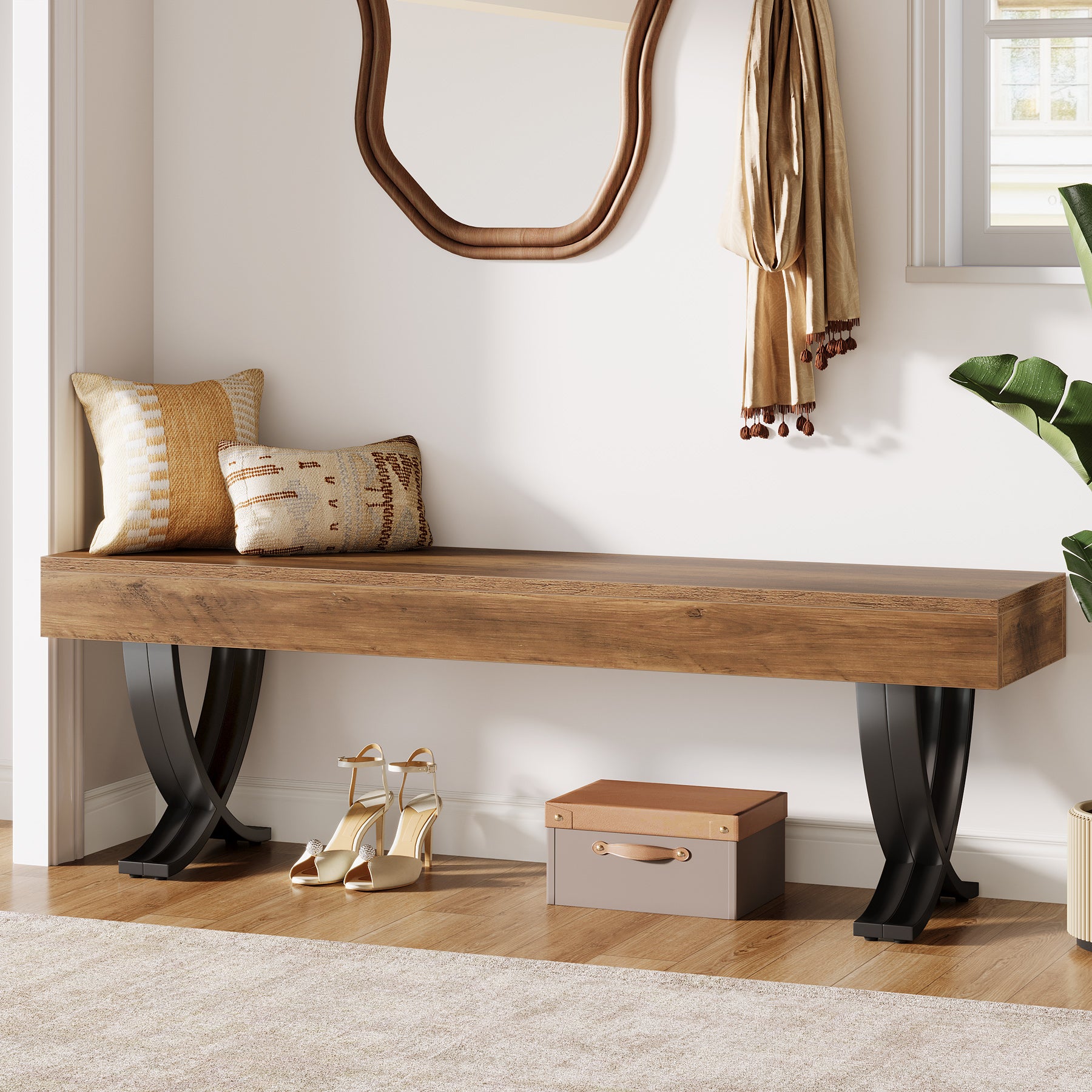 Tribesigns 55" Shoe Bench, Industrial Bench with Metal X-Legs for Hallway