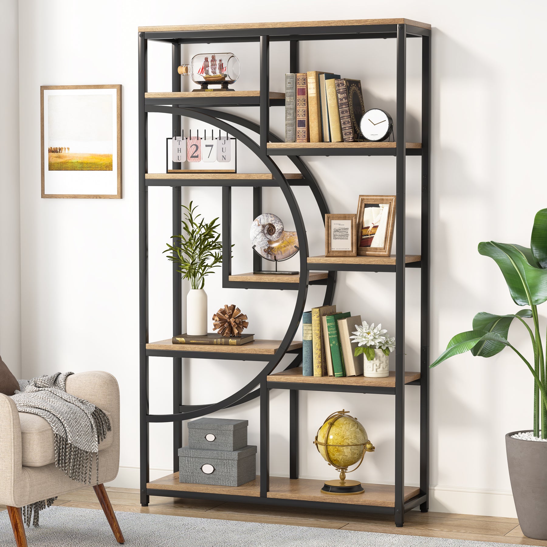 37.4 Inch 5-Tier Industrial Bookshelf for Living Room, Bedroom, Home Office
