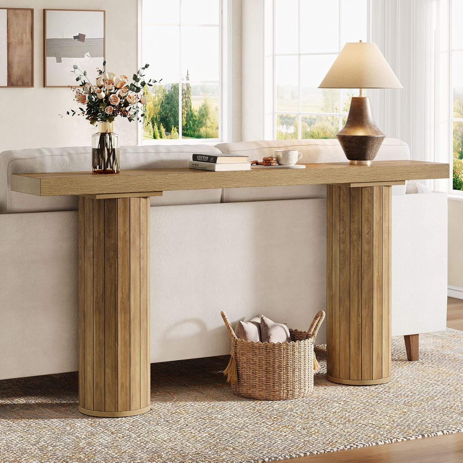 63" Farmhouse Console Table - Long Narrow Sofa Table for Living Room & Hallway