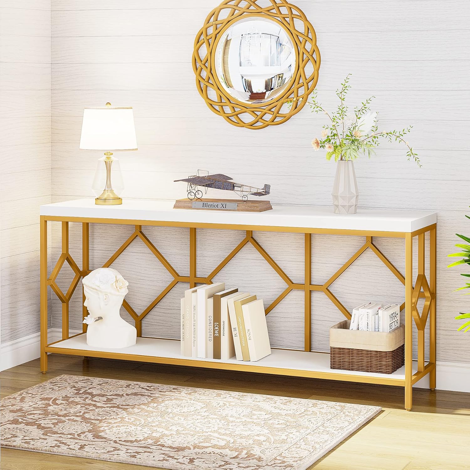 71" Extra Long Sofa Table - Narrow Console Table with Open Shelf for Behind Couch Storage
