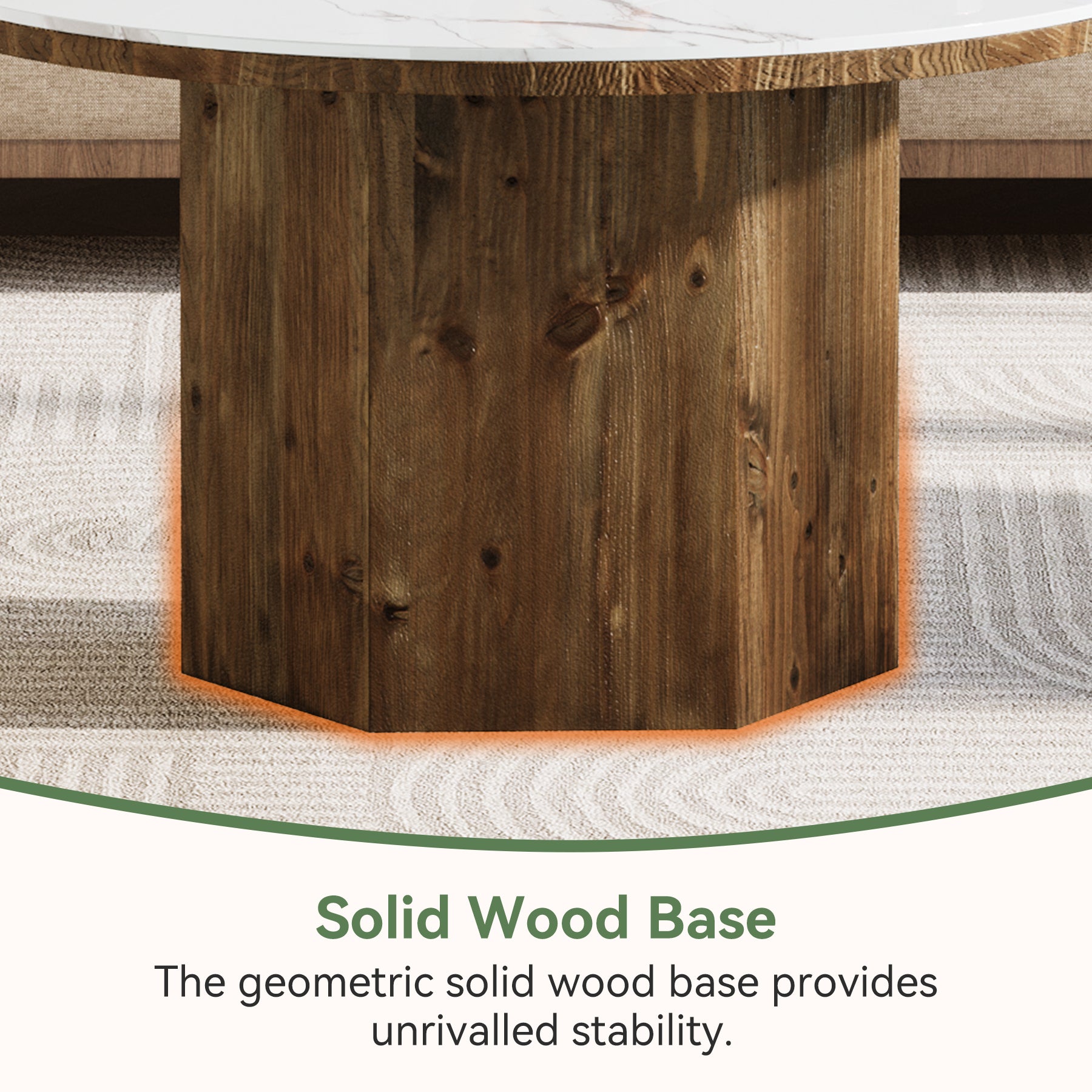 31.5" Sintered Stone Coffee Table, White Round Table with Solid Wood Base for Living Room