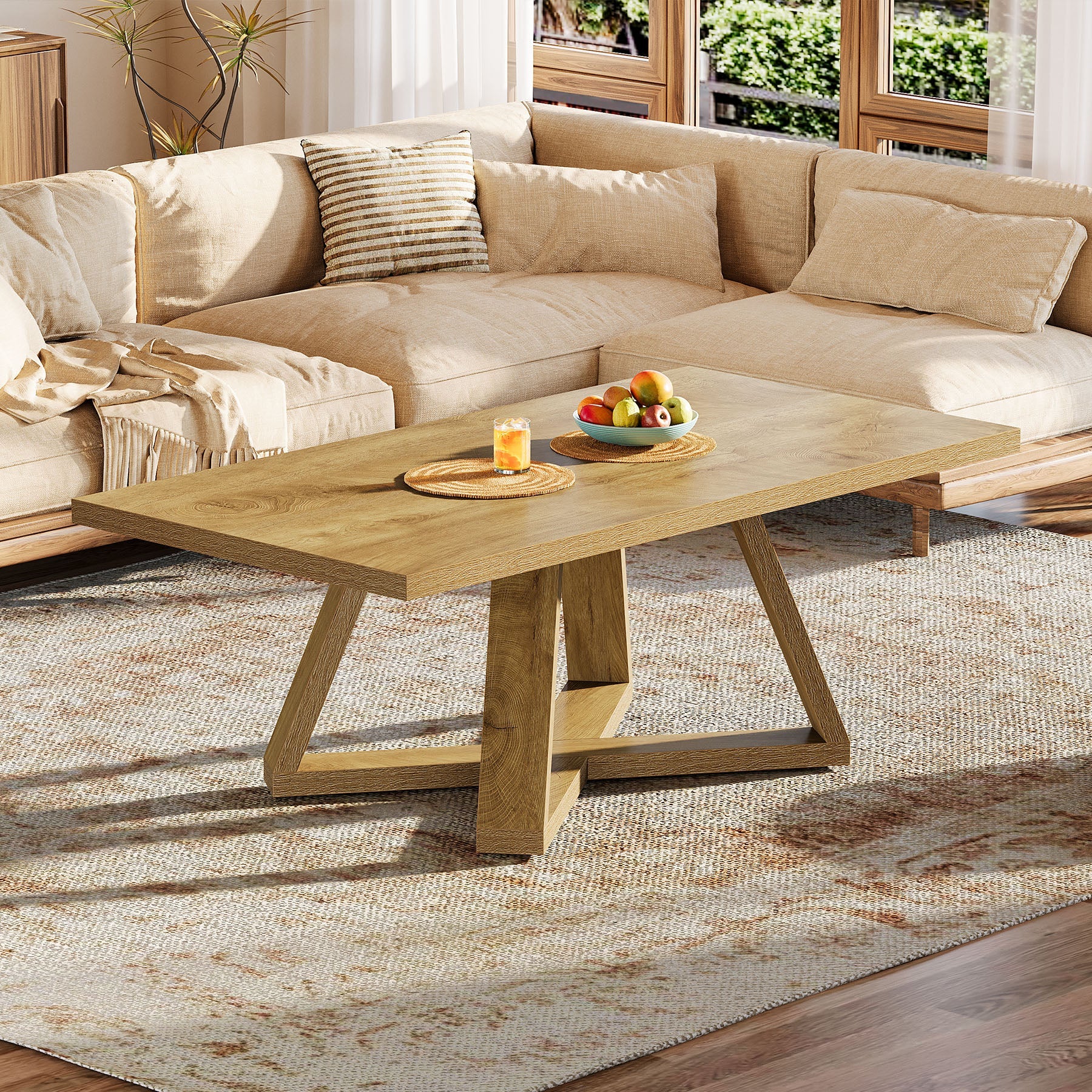 Tribesigns 47" Rectangle Coffee Table, Farmhouse Wooden Accent Table for Small Spaces
