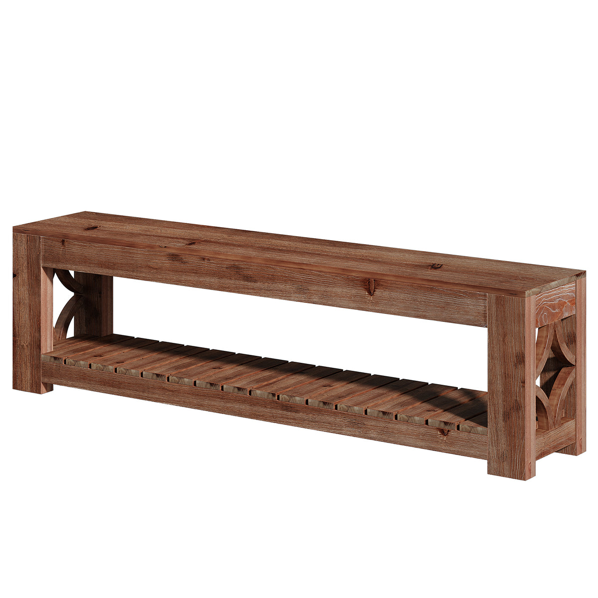 Tribesigns 63 Inch Solid Wood Entryway Bench with 2-Tier Shoe Storage