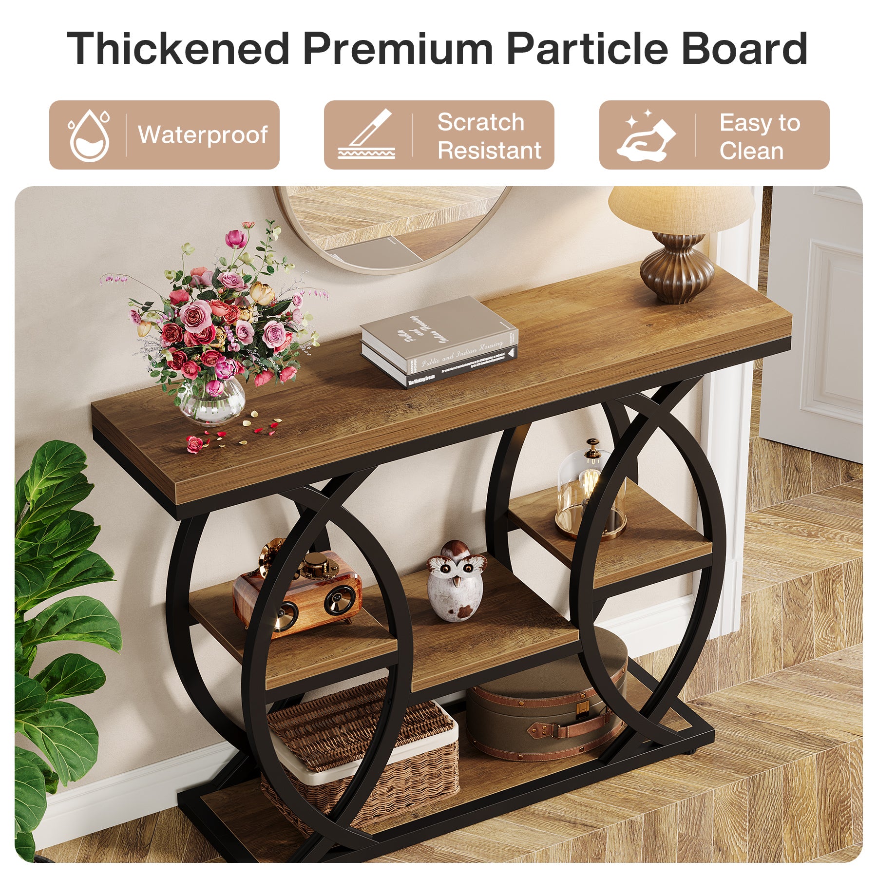 Tribesigns 39.4-Inch 4-Tier Console Table with Geometric Metal Frame, Sofa Table for Hallway Foyer and Small Spaces